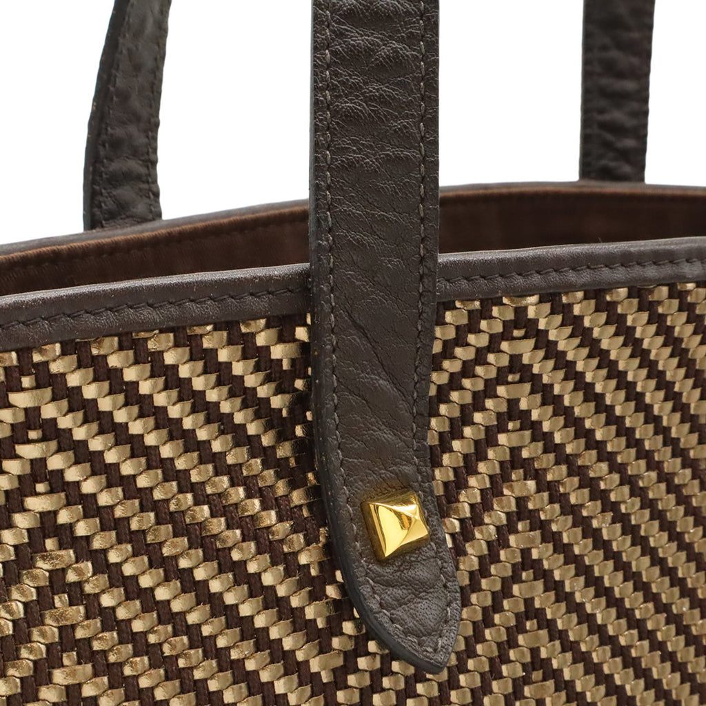 Hermes Dark Brown Leather Polyester Shoulder Bag Tote Bag (Pre-Owned)