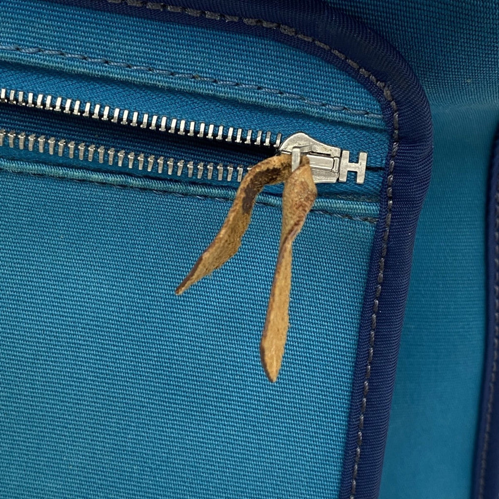 Hermes Blue Natural Toile Officier Handbag (Pre-Owned)