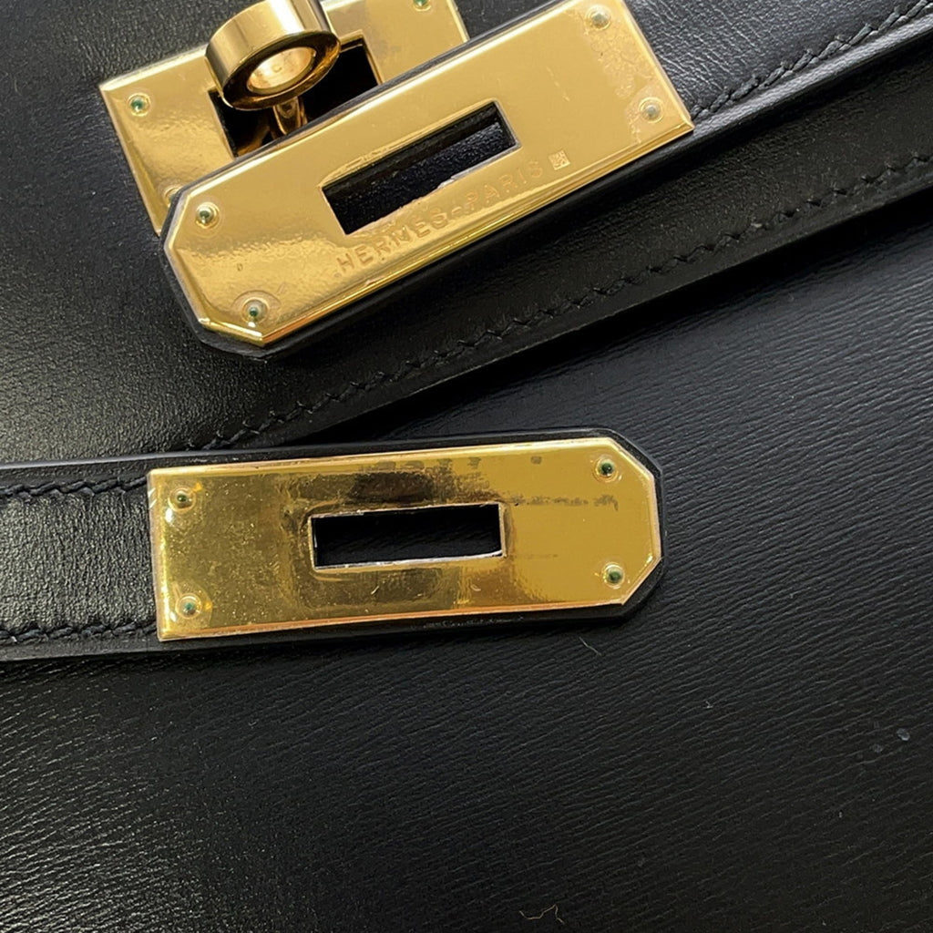 Hermes Kelly Black Box Calf Leather Handbag (Pre-Owned)