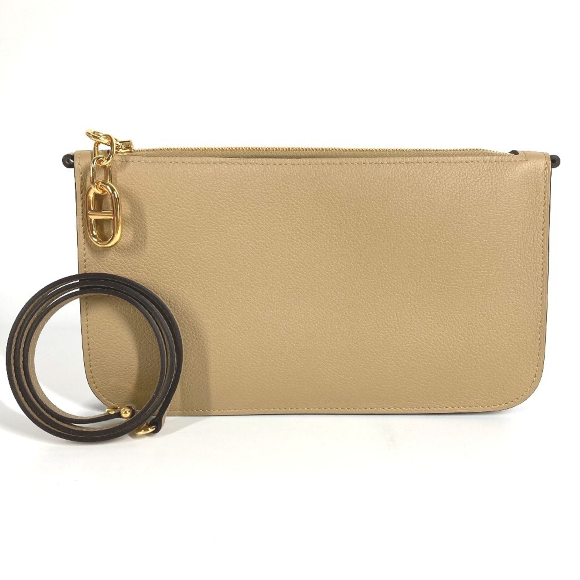 Hermes Beige Leather Handbag Pouch Shoulder Bag (Pre-Owned)
