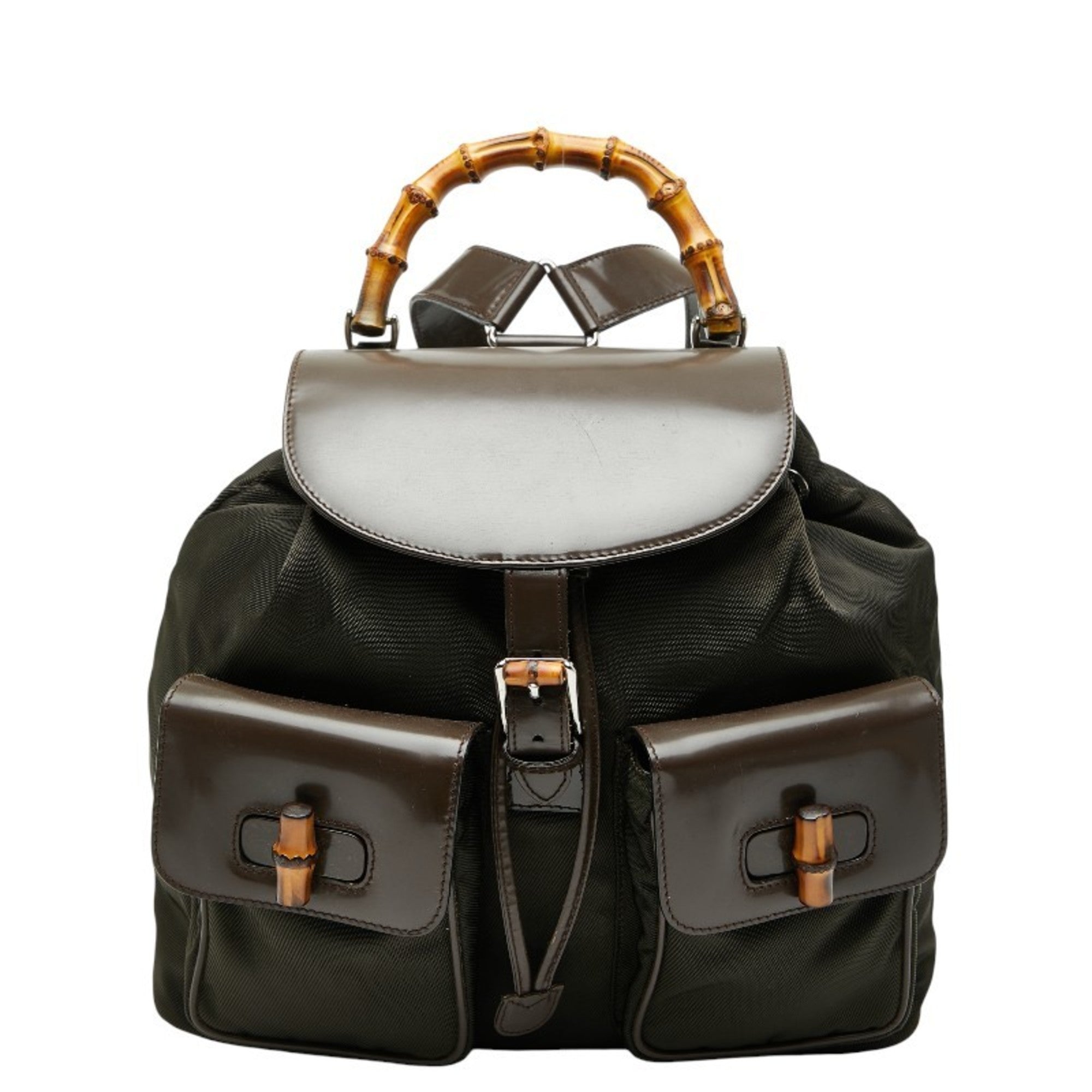 Gucci Brown Nylon Patent Leather Backpack (Pre-Owned)