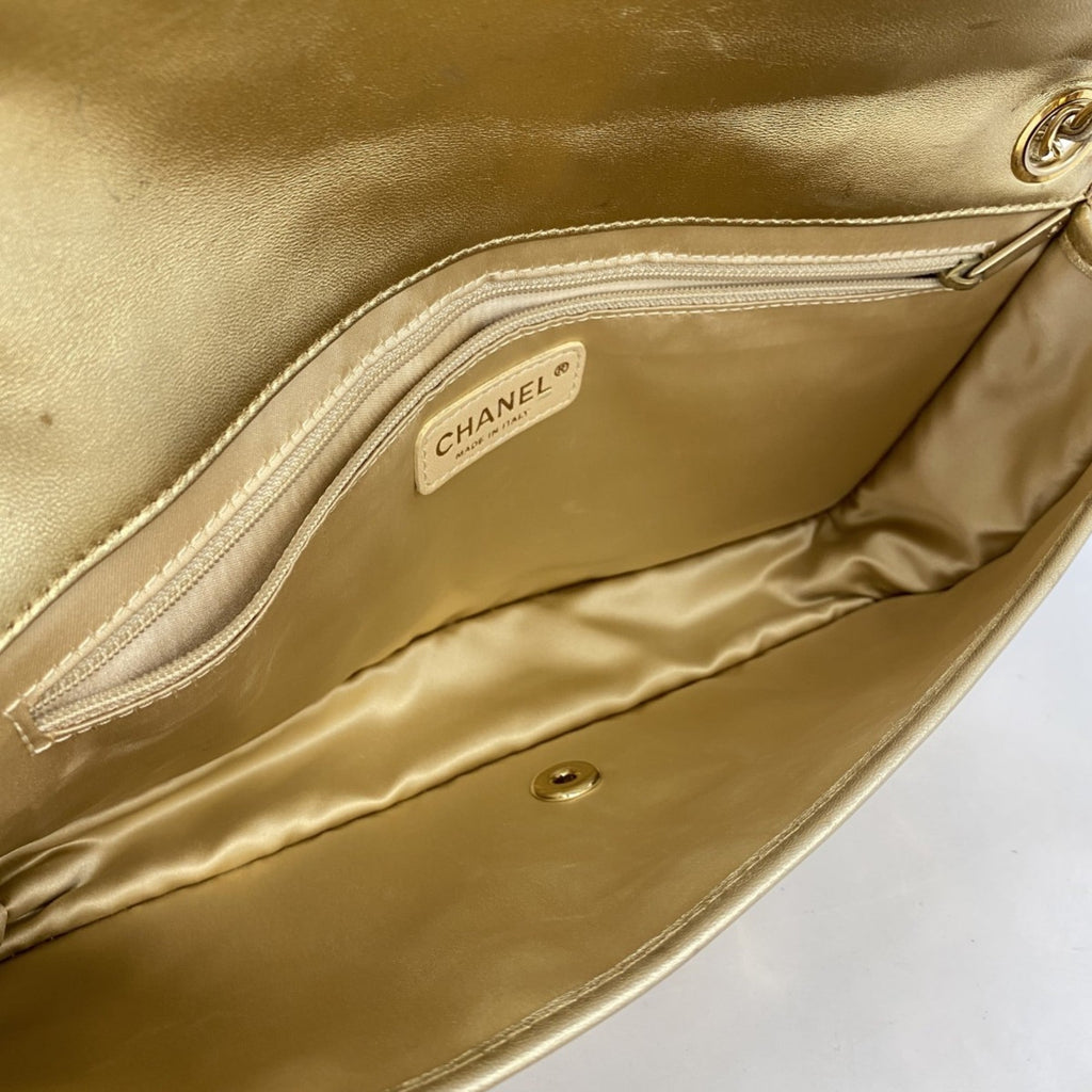 Chanel Champagne Champagne Gold Leather Vinyl Shoulder Bag (Pre-Owned)