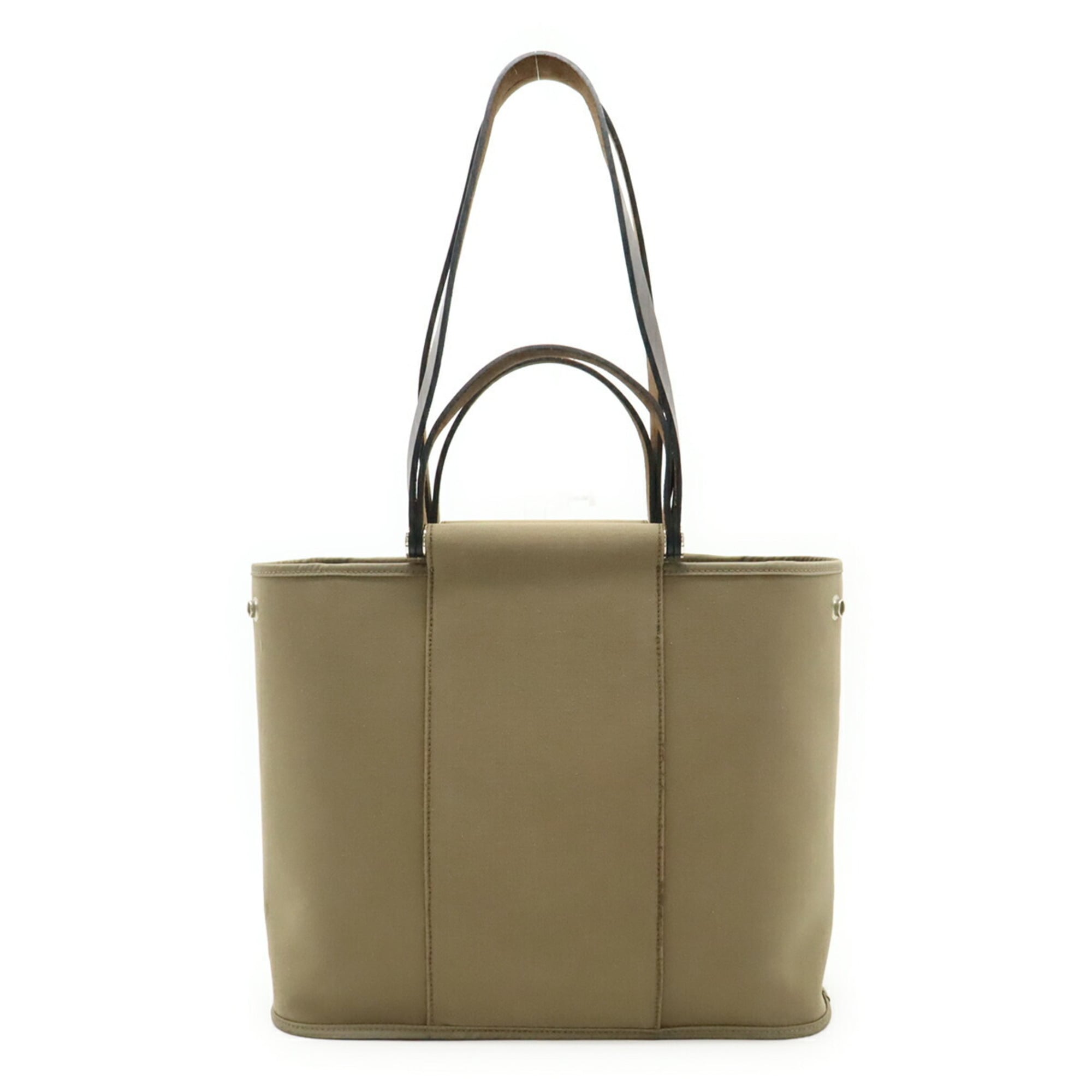 Hermes Cabag Grayish Toile Officier Leather Handbag Shoulder Bag Tote Bag (Pre-Owned)