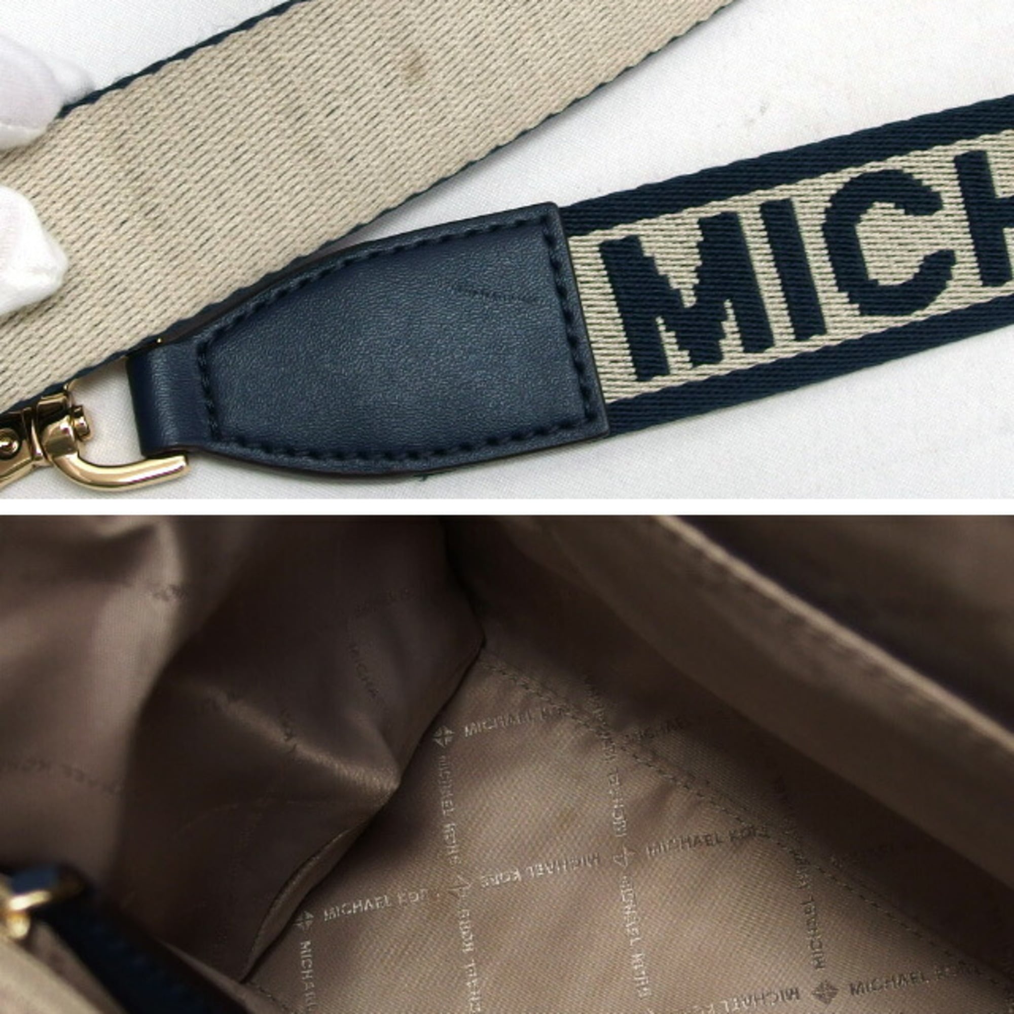 Michael Kors Blue Navy Canvas Leather Shoulder Bag Tote Bag (Pre-Owned)