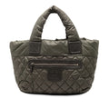 Chanel Khaki Navy Nylon Leather Handbag Tote Bag (Pre-Owned)