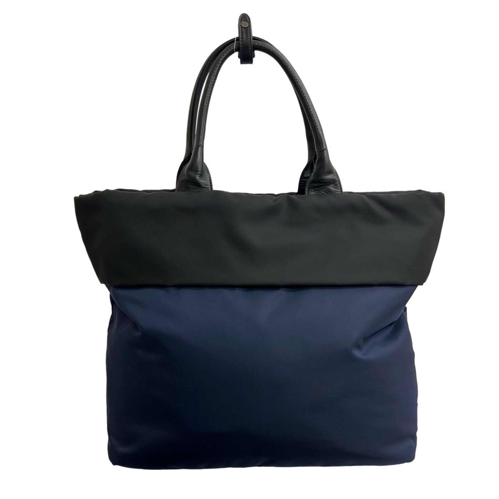 Prada Black Navy Nylon Leather Handbag Shoulder Bag Tote Bag (Pre-Owned)