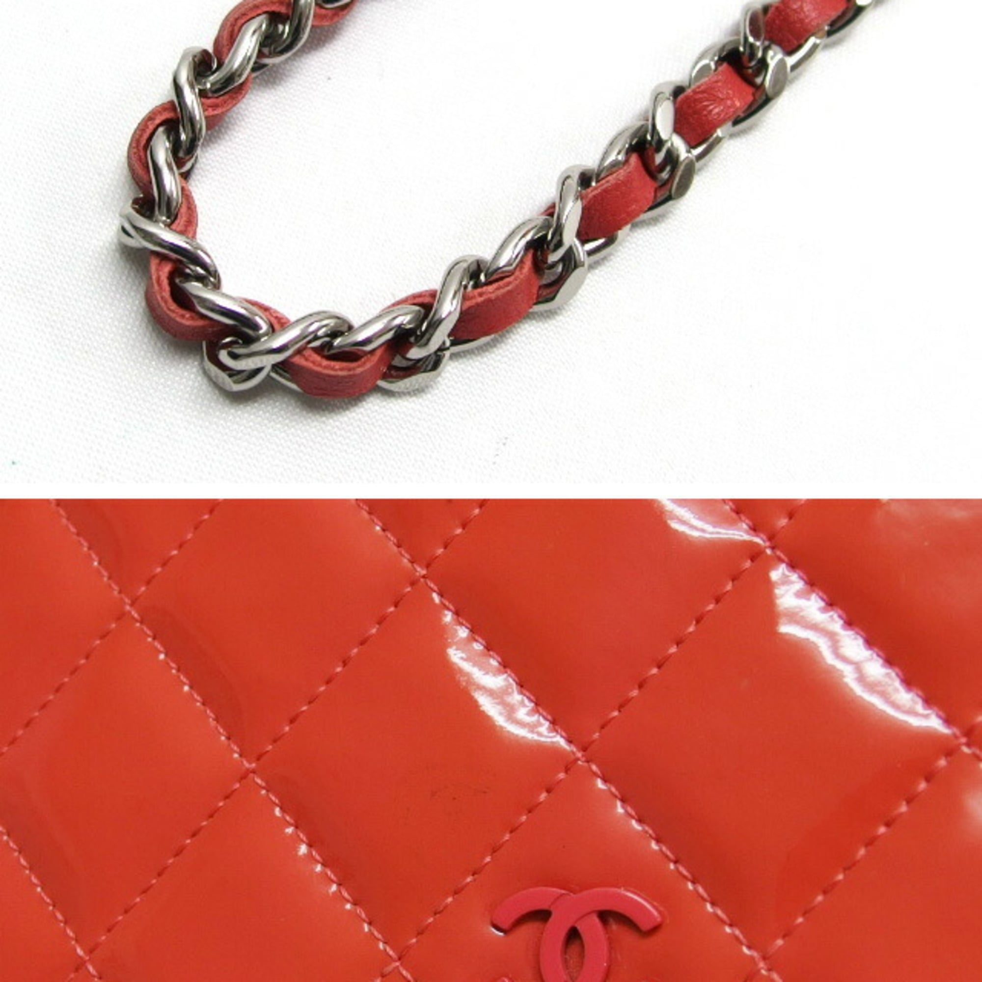 Chanel Matelasse Coral Orange Orange Red Orange Patent Leather Shoulder Bag (Pre-Owned)