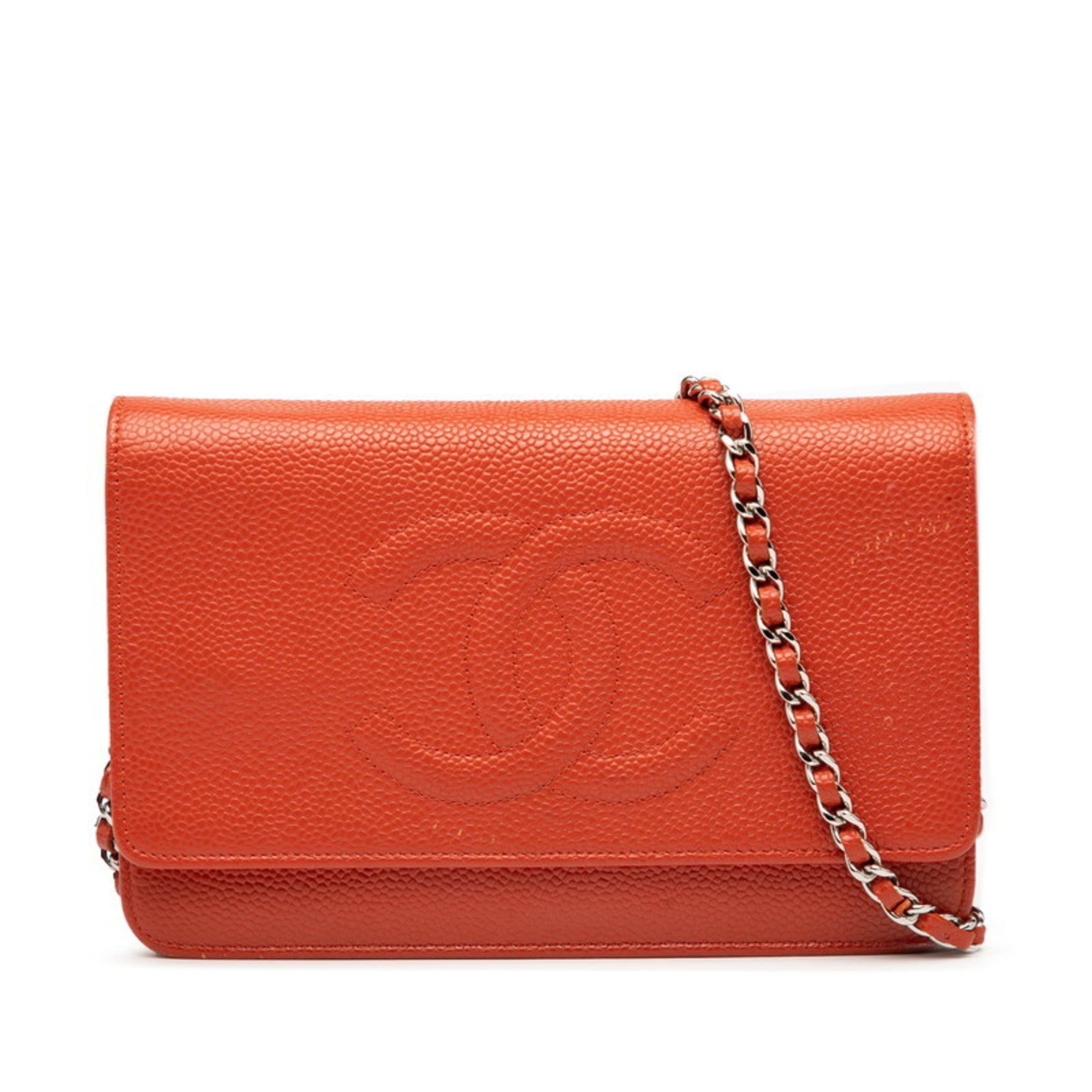 Chanel Red Color Grained Calfskin Shoulder Bag (Pre-Owned)