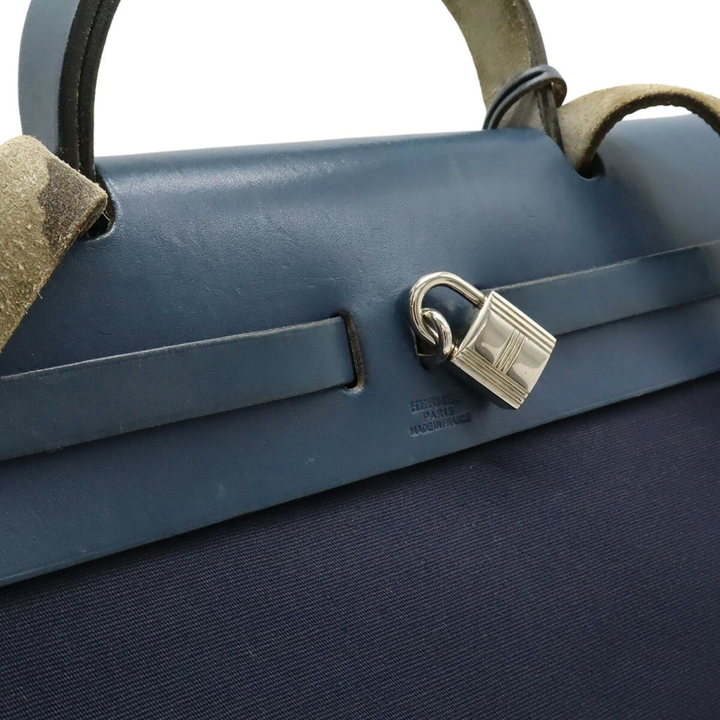 Hermes Her Bag Multi-Color Navy Toile Officier Vibrato Leather Leather Handbag Shoulder Bag (Pre-Owned)