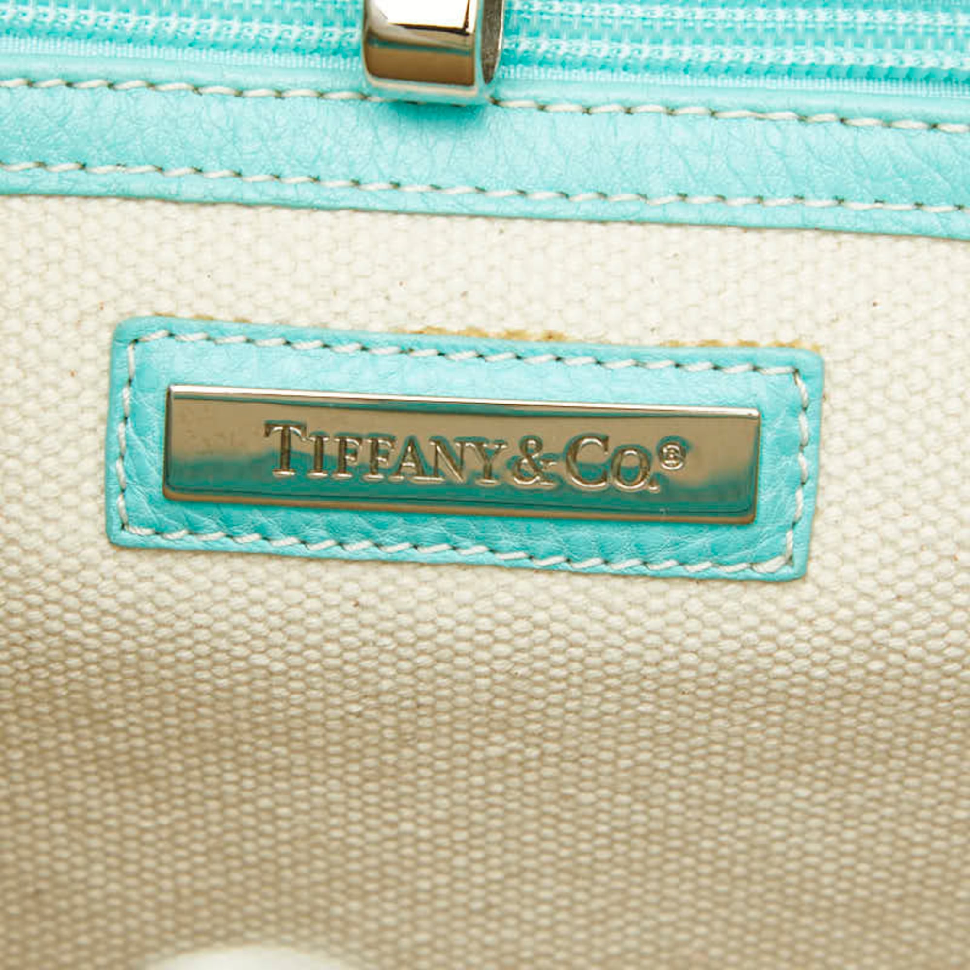 Tiffany Tiffany Blue White Canvas Leather Handbag Shoulder Bag (Pre-Owned)