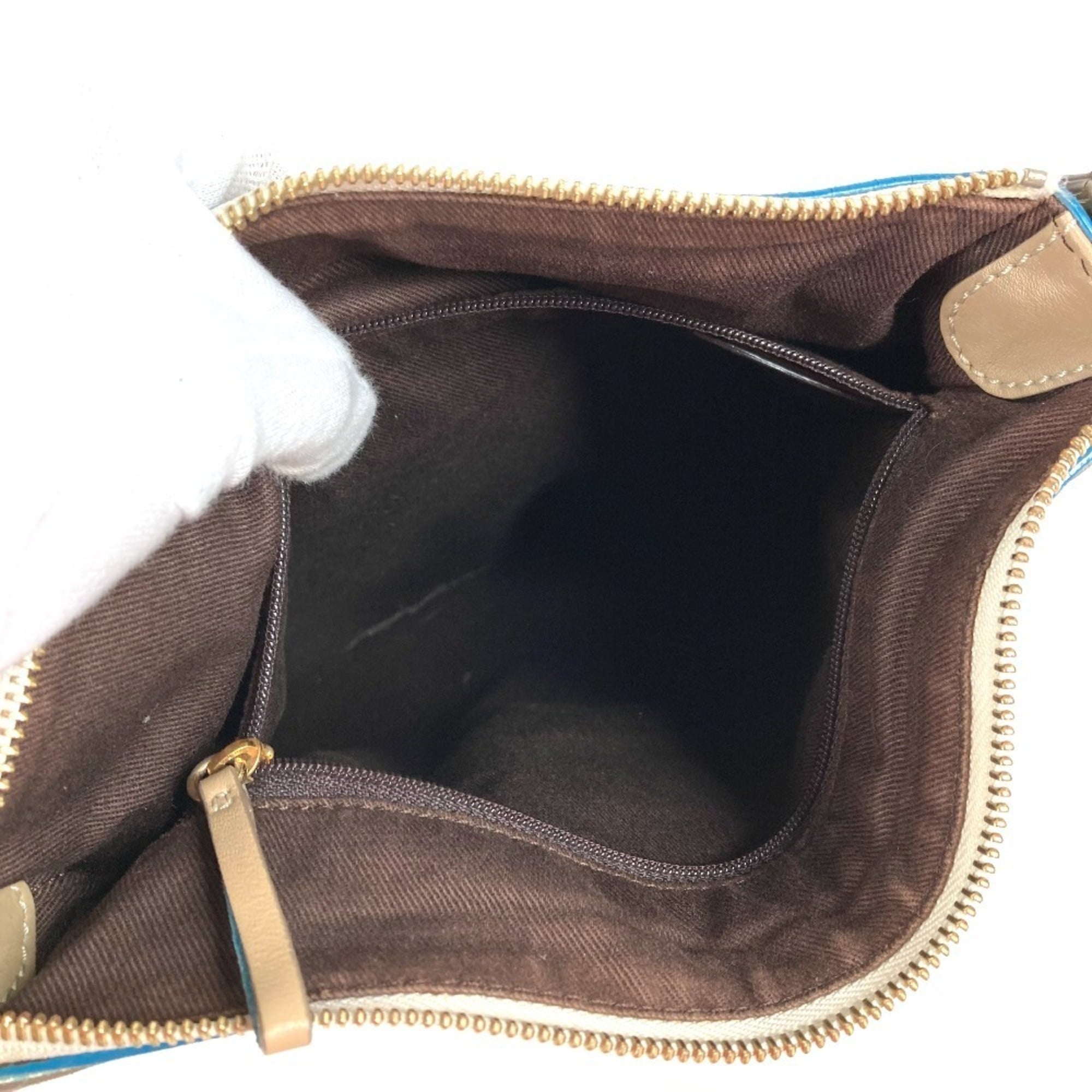 Loewe Beige Blue Canvas Leather Shoulder Bag (Pre-Owned)