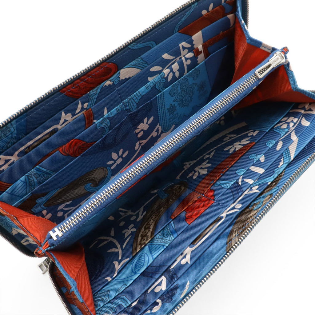Hermes Silk'in Blue Epsom Leather Silk Long Wallet (Bi-Fold) (Pre-Owned)