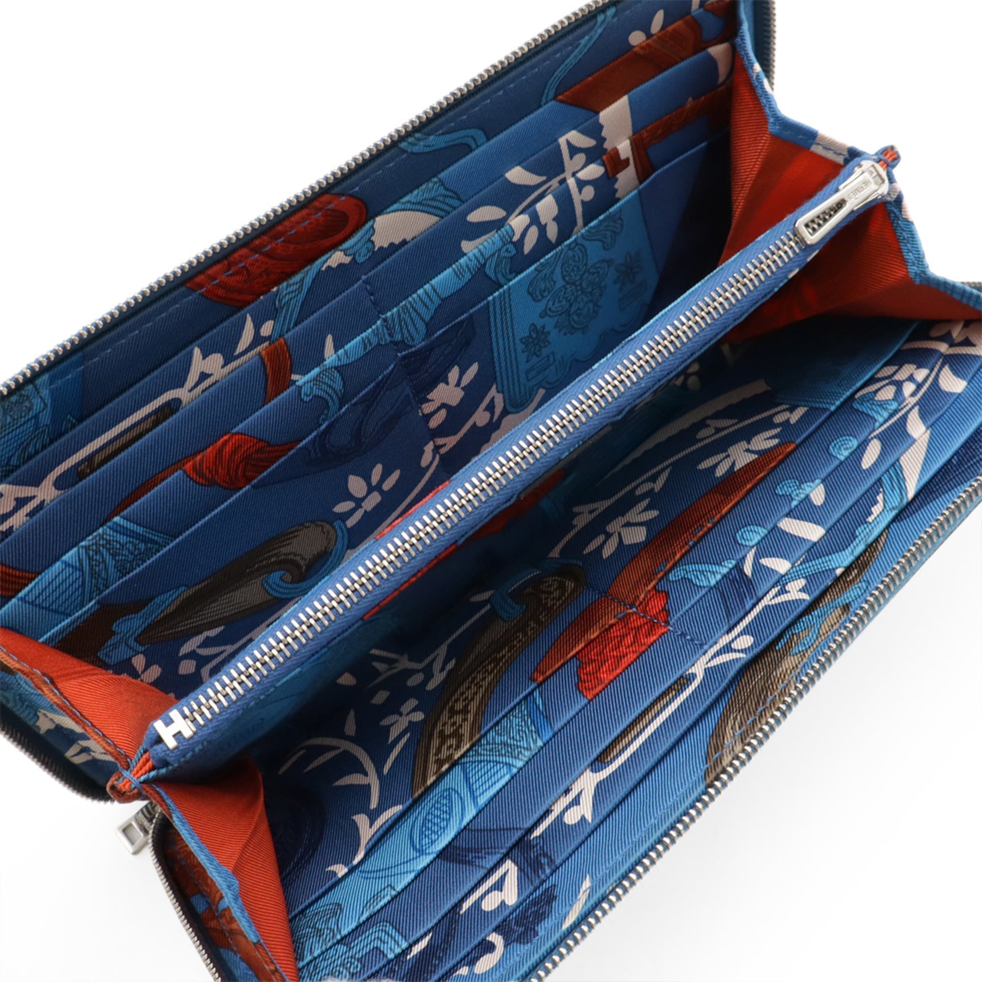 Hermes Silk'in Blue Epsom Leather Silk Long Wallet (Bi-Fold) (Pre-Owned)