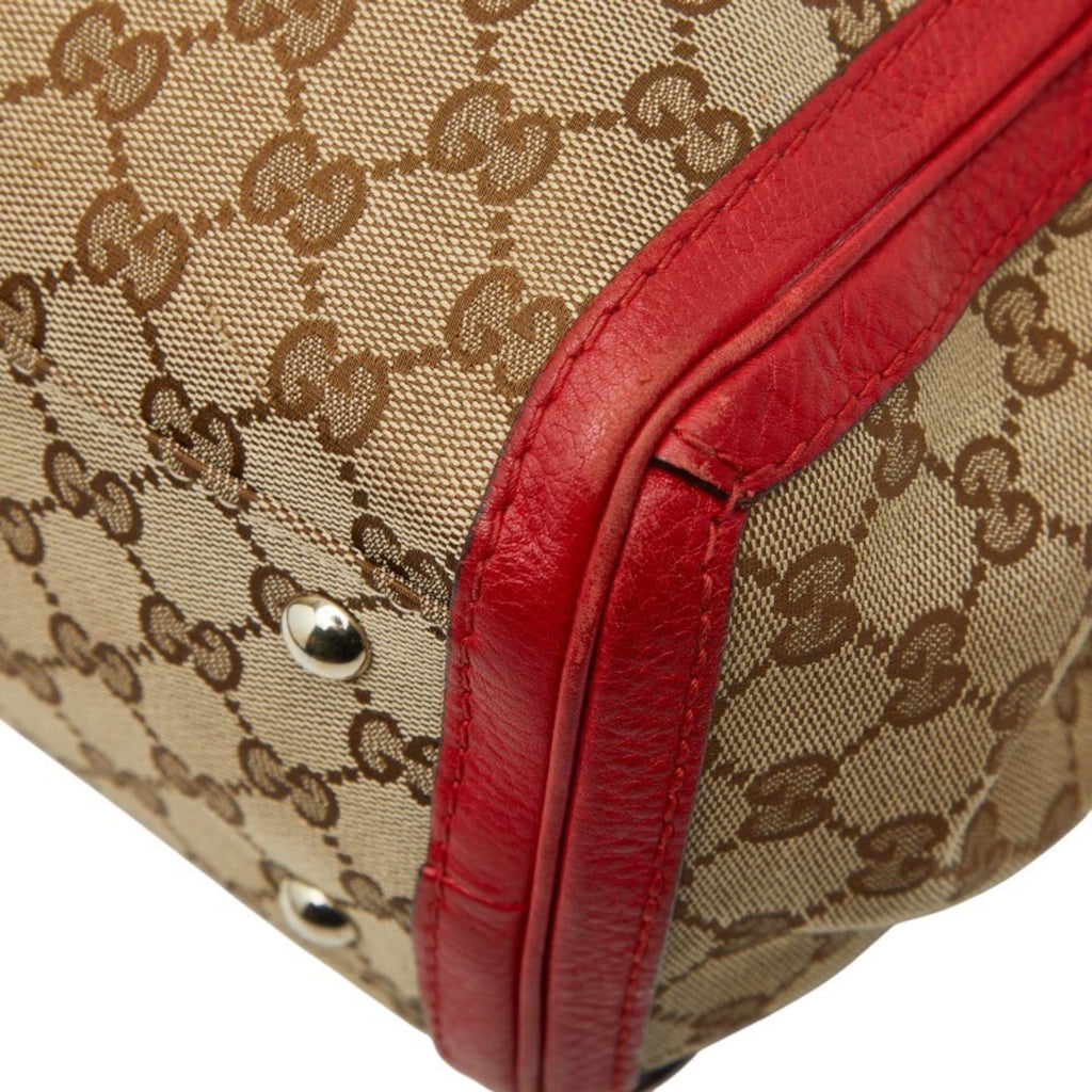 Gucci Beige Red Color Canvas Leather Tote Bag (Pre-Owned)