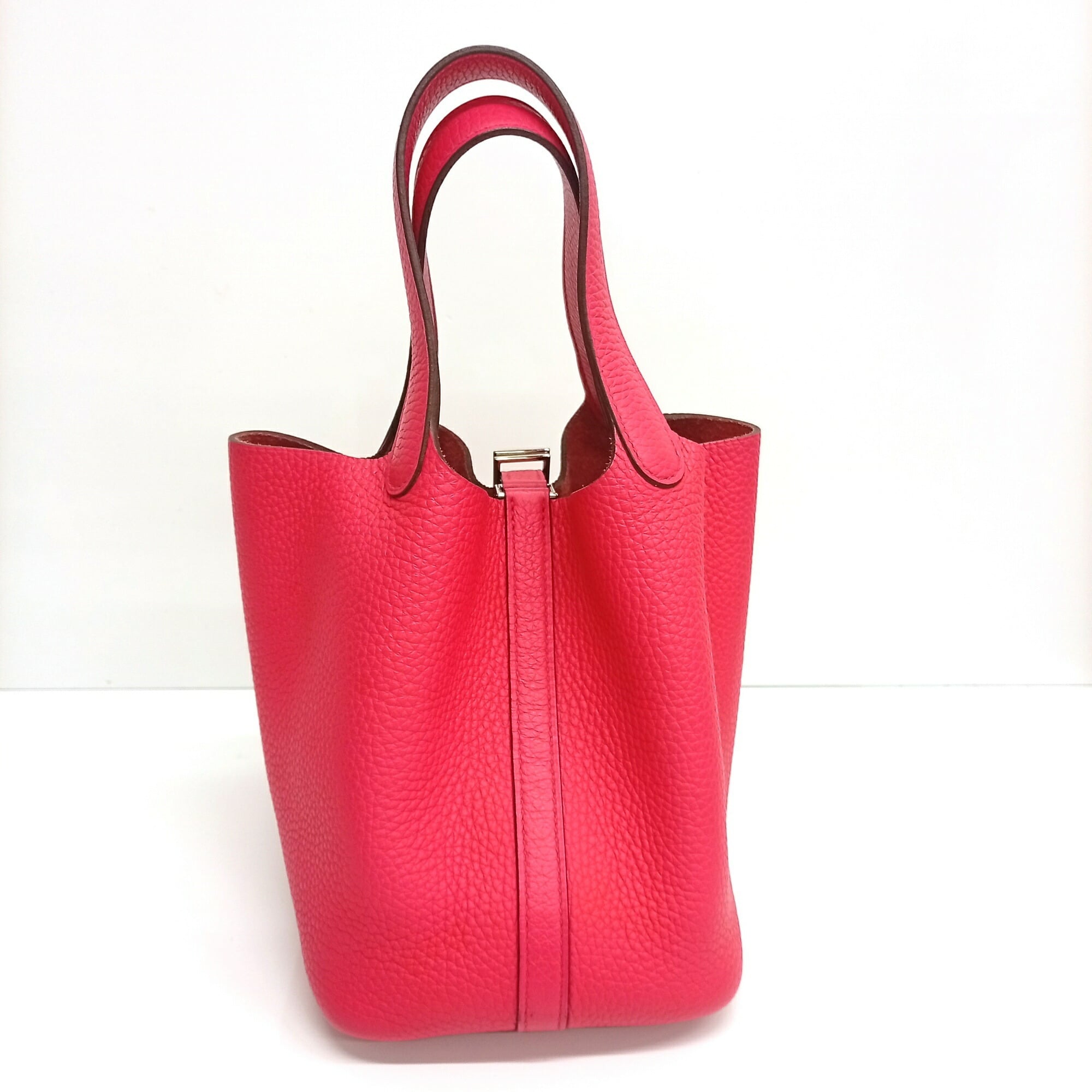 Hermes Pink Red Color Taurillon Clemence Leather Handbag (Pre-Owned)