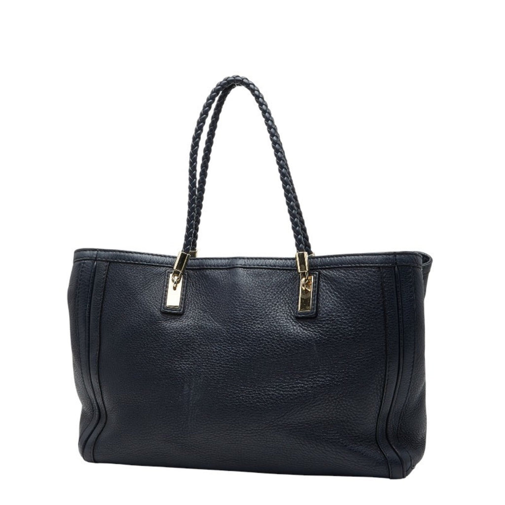 Gucci Navy Canvas Leather Shoulder Bag Tote Bag (Pre-Owned)