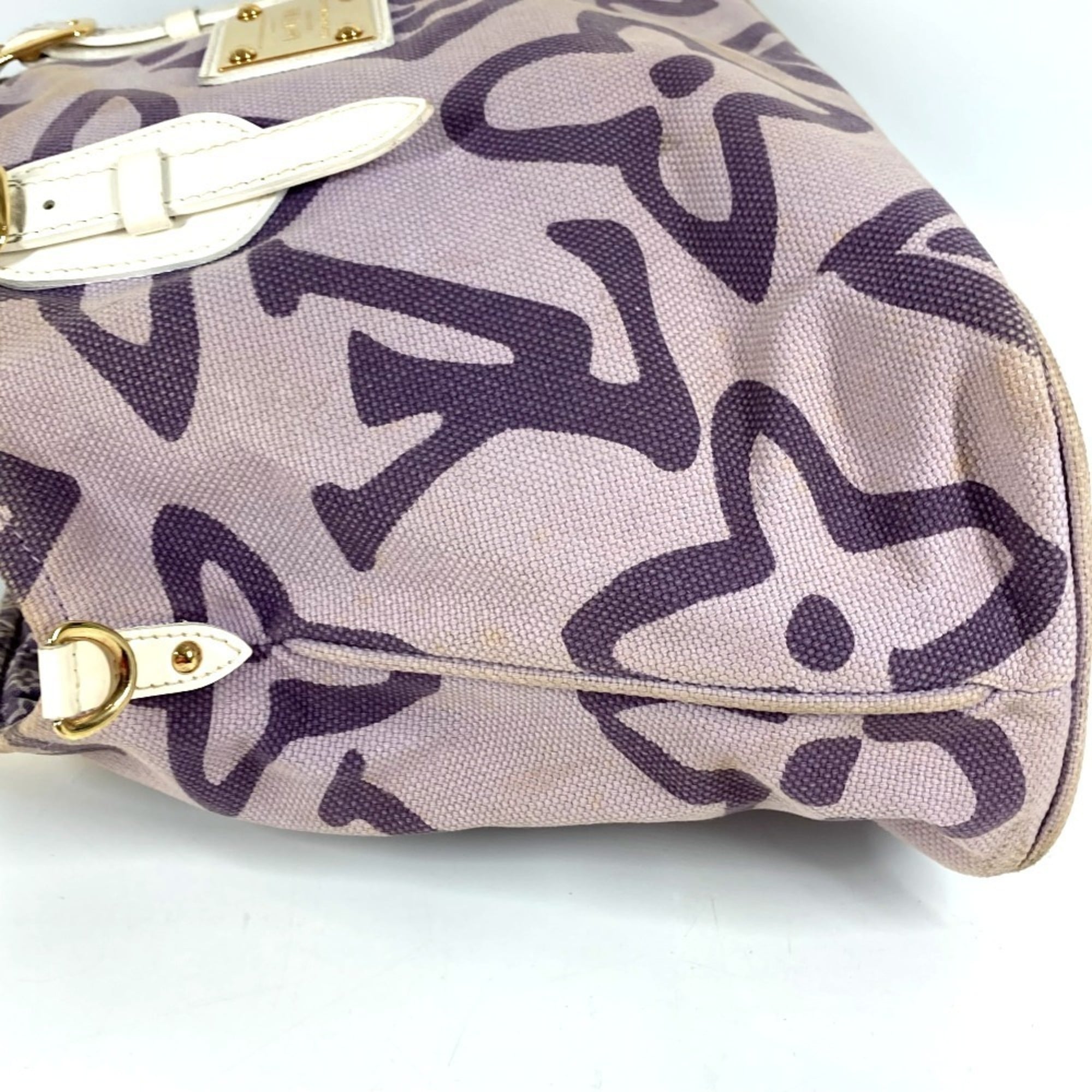 Louis Vuitton Lilac Purple White Canvas Leather Shoulder Bag Tote Bag (Pre-Owned)