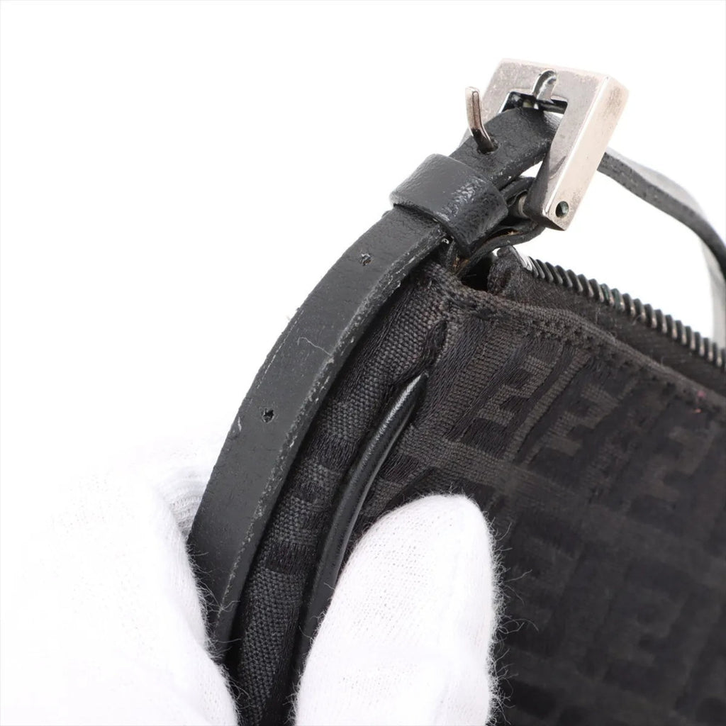 Fendi Black Leather Canvas Handbag (Pre-Owned)