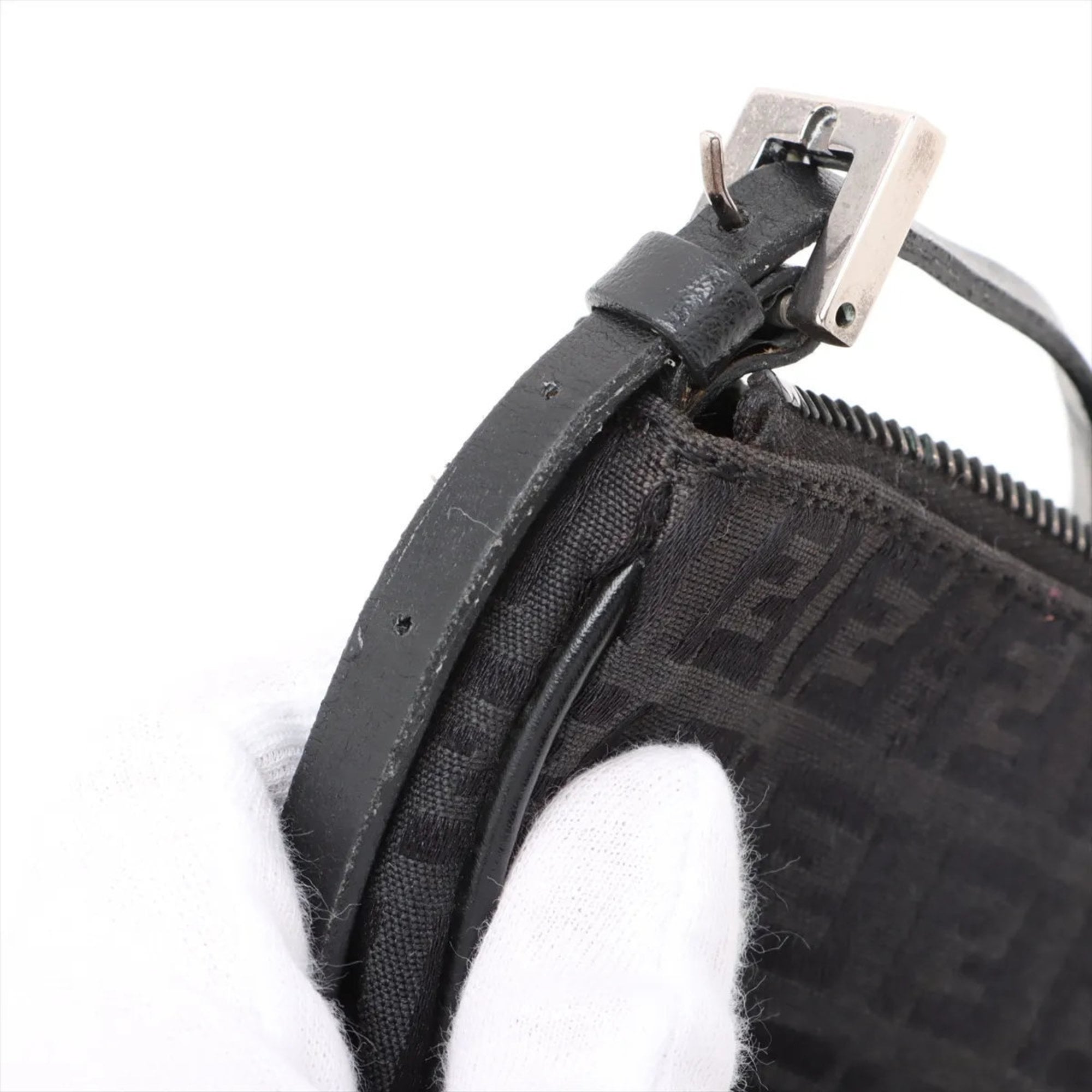Fendi Black Leather Canvas Handbag (Pre-Owned)