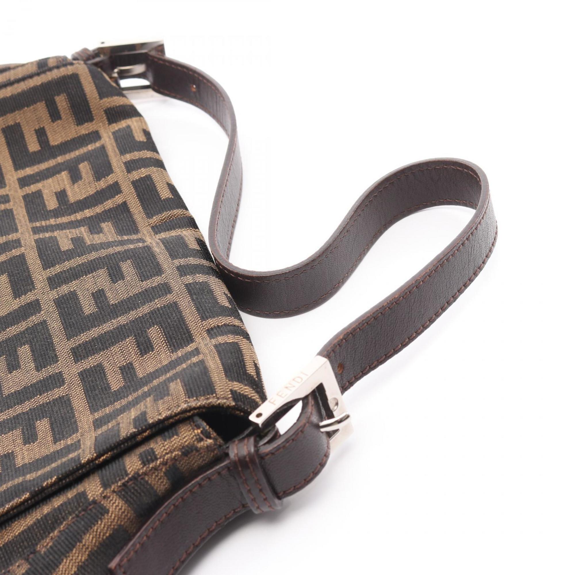 Fendi Black Brown Canvas Leather Shoulder Bag (Pre-Owned)