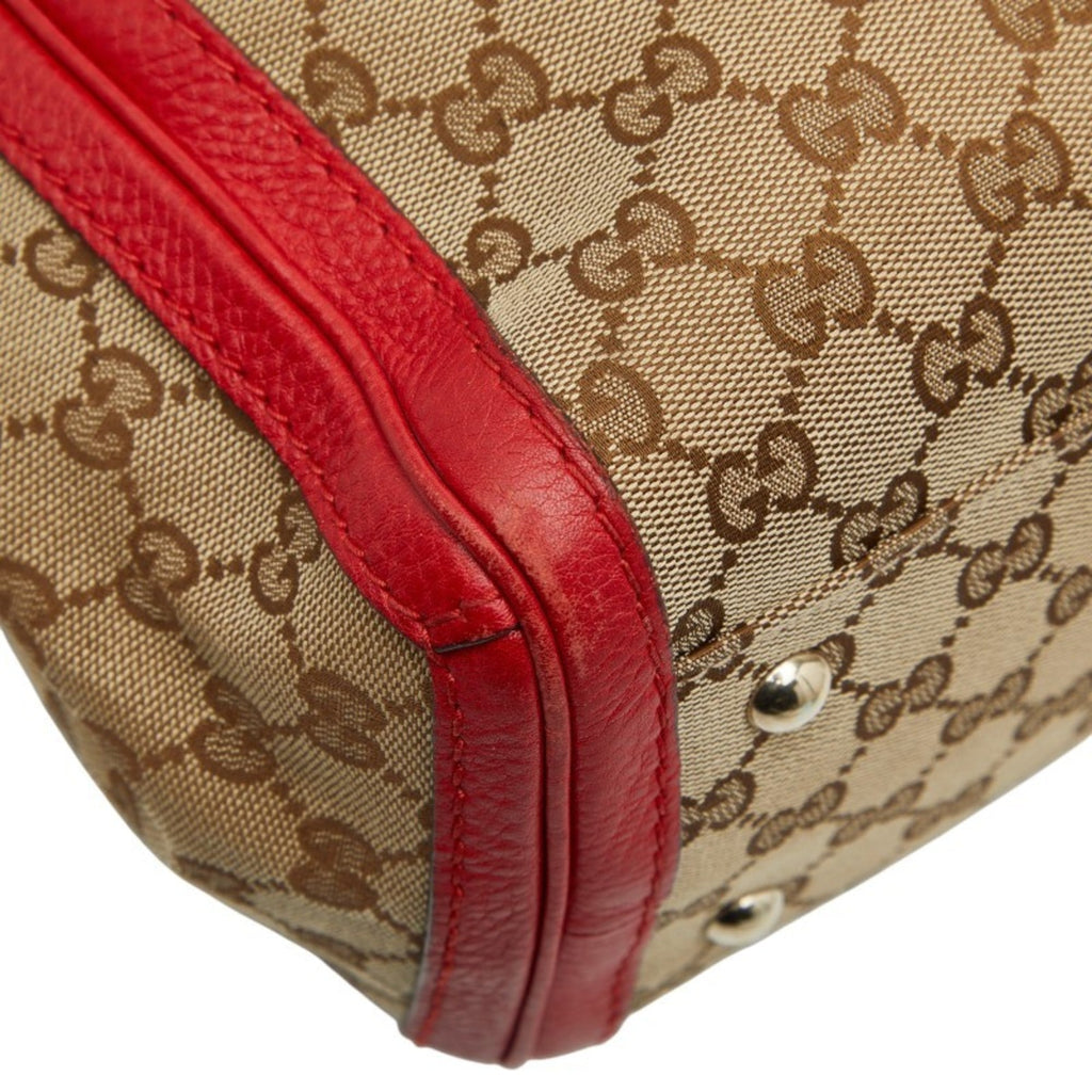 Gucci Beige Red Color Canvas Leather Tote Bag (Pre-Owned)