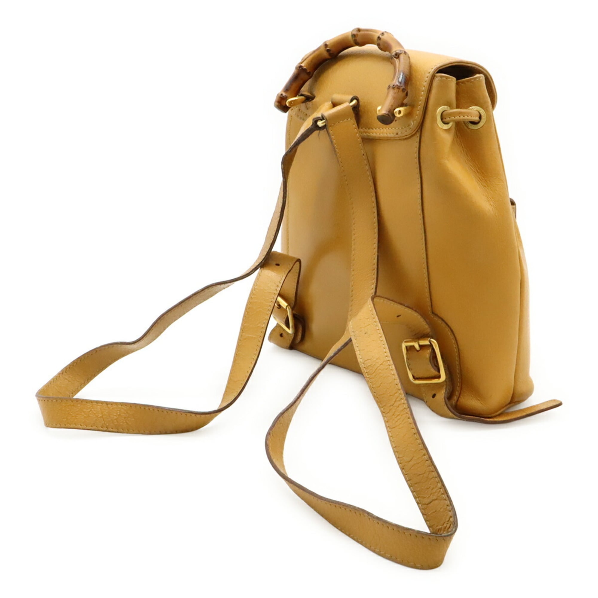 Gucci Beige Light Brown Bamboo Leather Backpack Shoulder Bag (Pre-Owned)