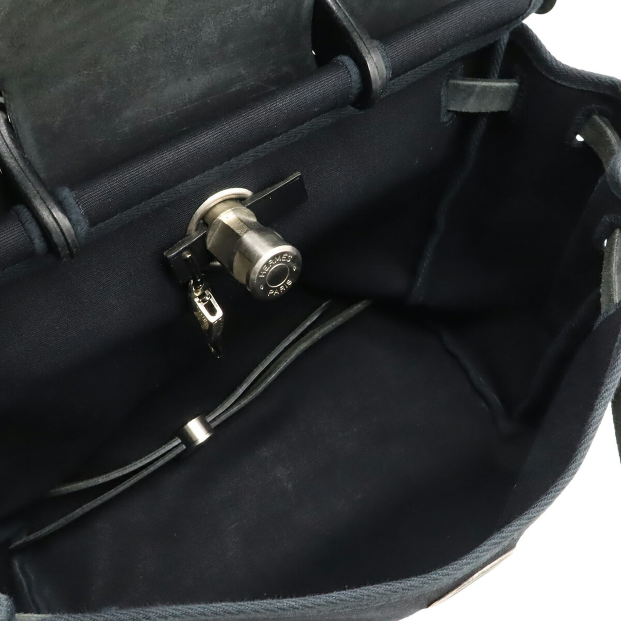 Hermes Black Toile Officier Leather Backpack Handbag (Pre-Owned)