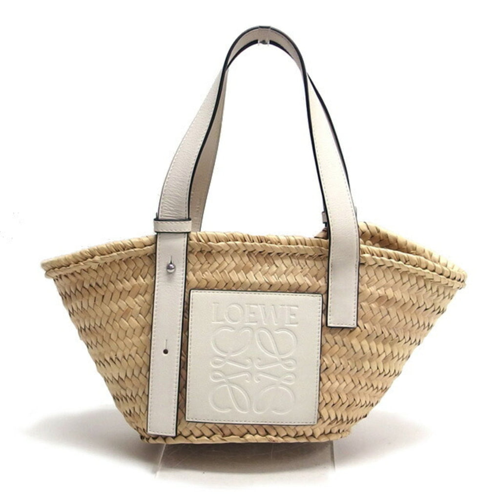Loewe Beige White Raffia Leather Basket Handbag (Pre-Owned)