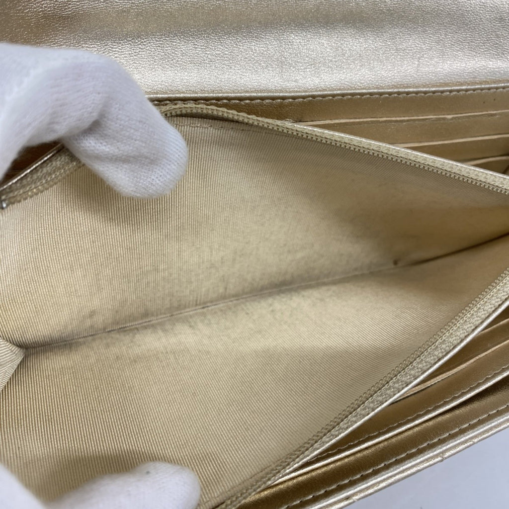 Chanel Gold Leather Long Wallet (Bi-Fold) (Pre-Owned)