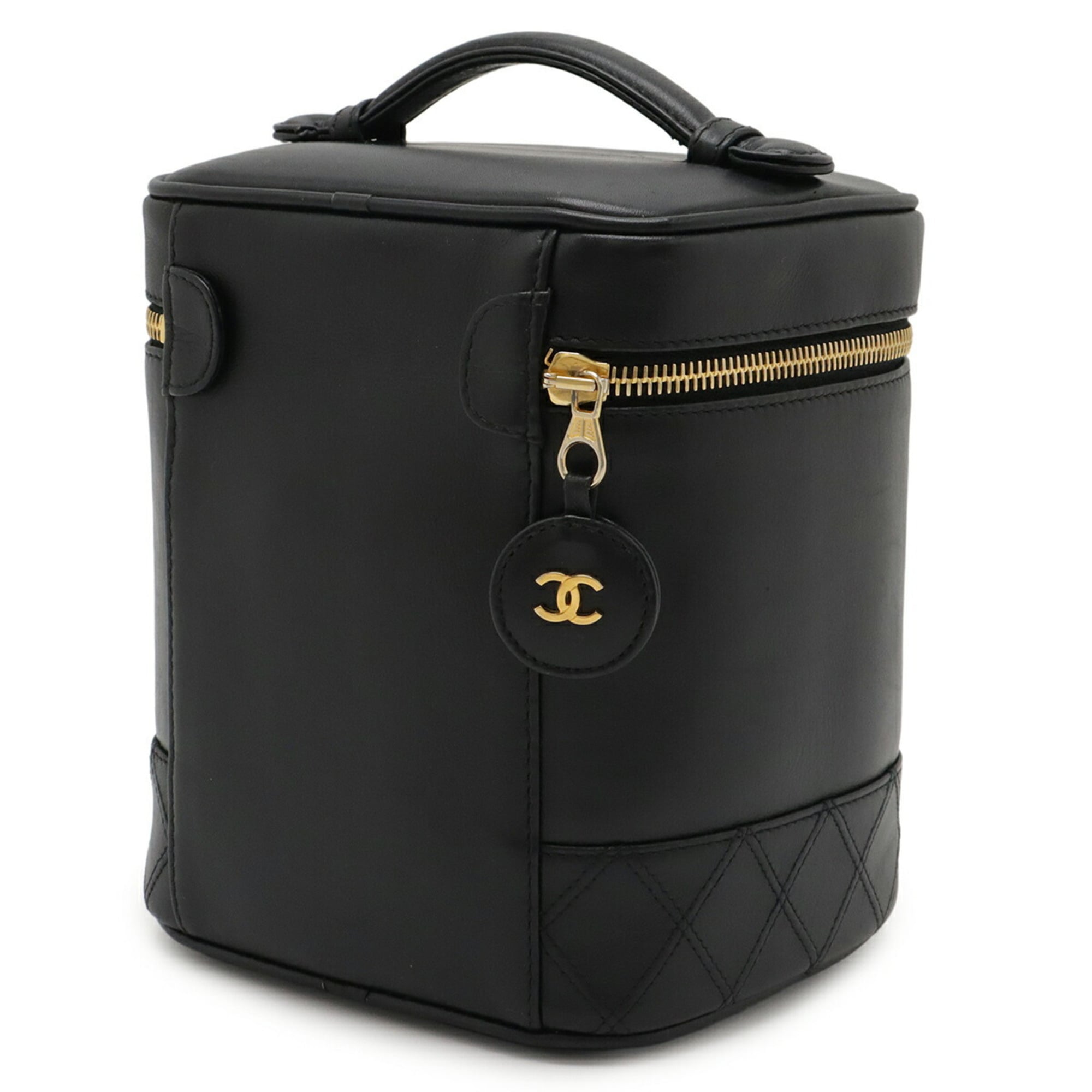 Chanel Black Leather Handbag Pouch Vanity Bag (Pre-Owned)