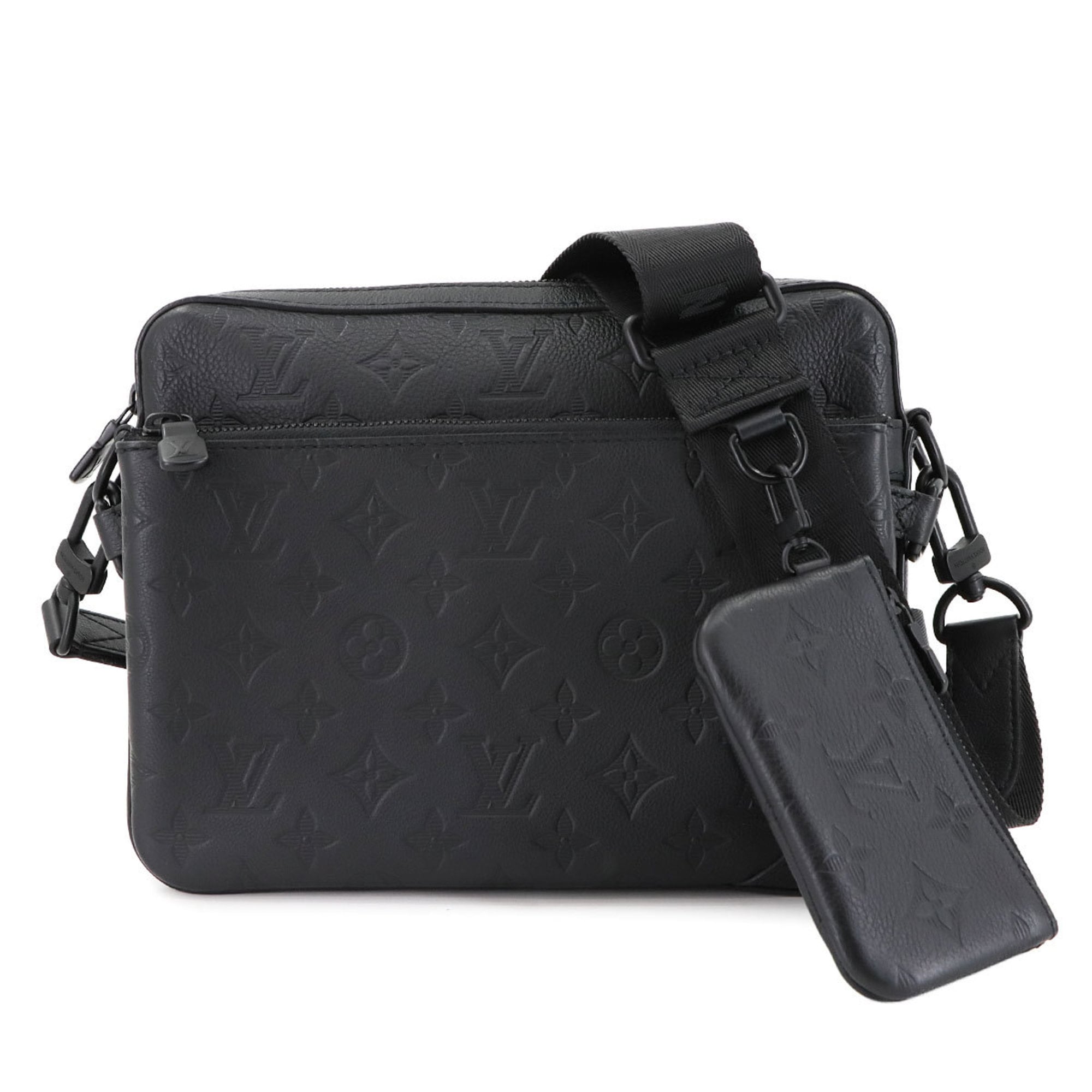 Louis Vuitton Black Noir Monogram Shadow Messenger Bag Shoulder Bag (Pre-Owned)
