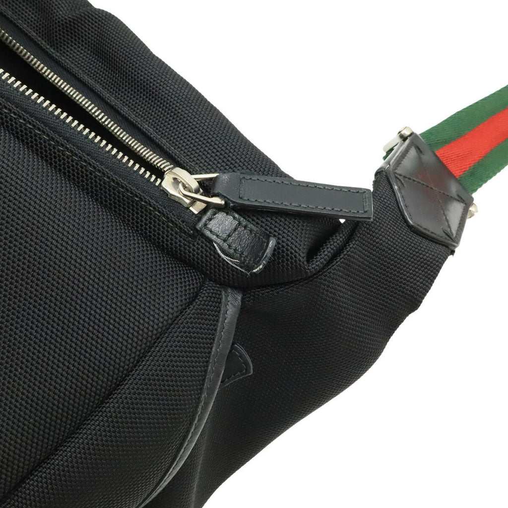 Gucci Black Green Red Color Nylon Canvas Leather Shoulder Bag Sling Bag (Pre-Owned)