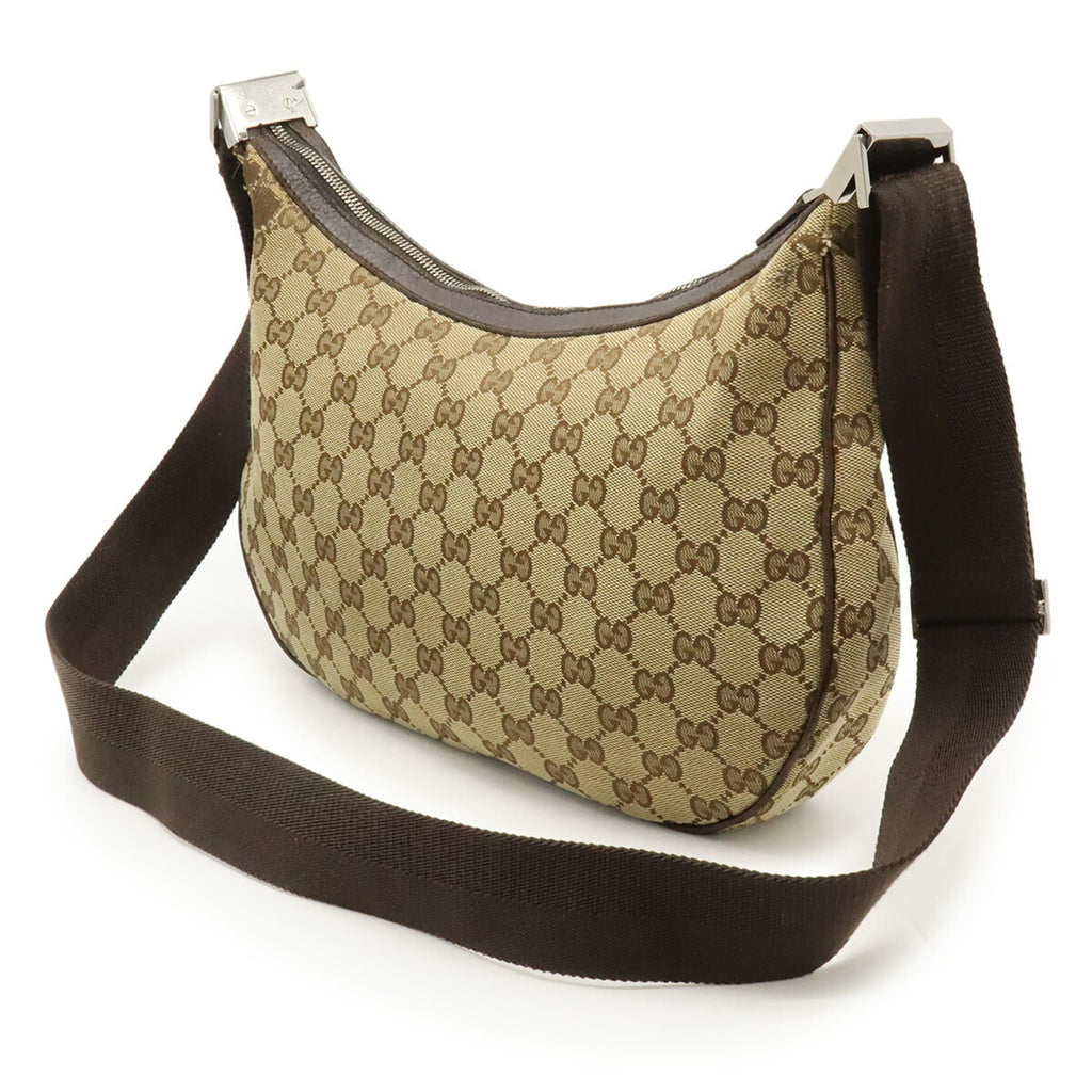 Gucci Beige Brown Dark Brown Khaki Canvas Leather Shoulder Bag (Pre-Owned)
