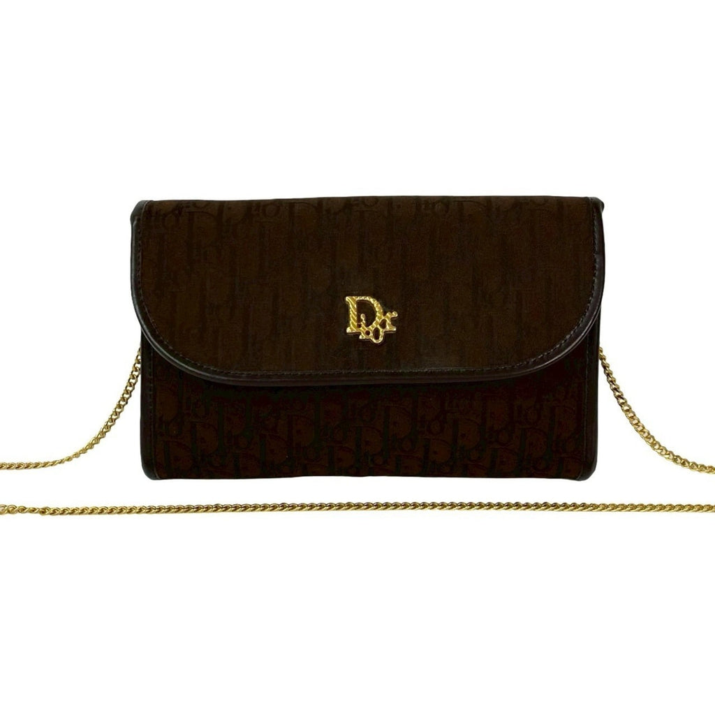 Christian Dior Brown Canvas Leather Pochette Shoulder Bag (Pre-Owned)