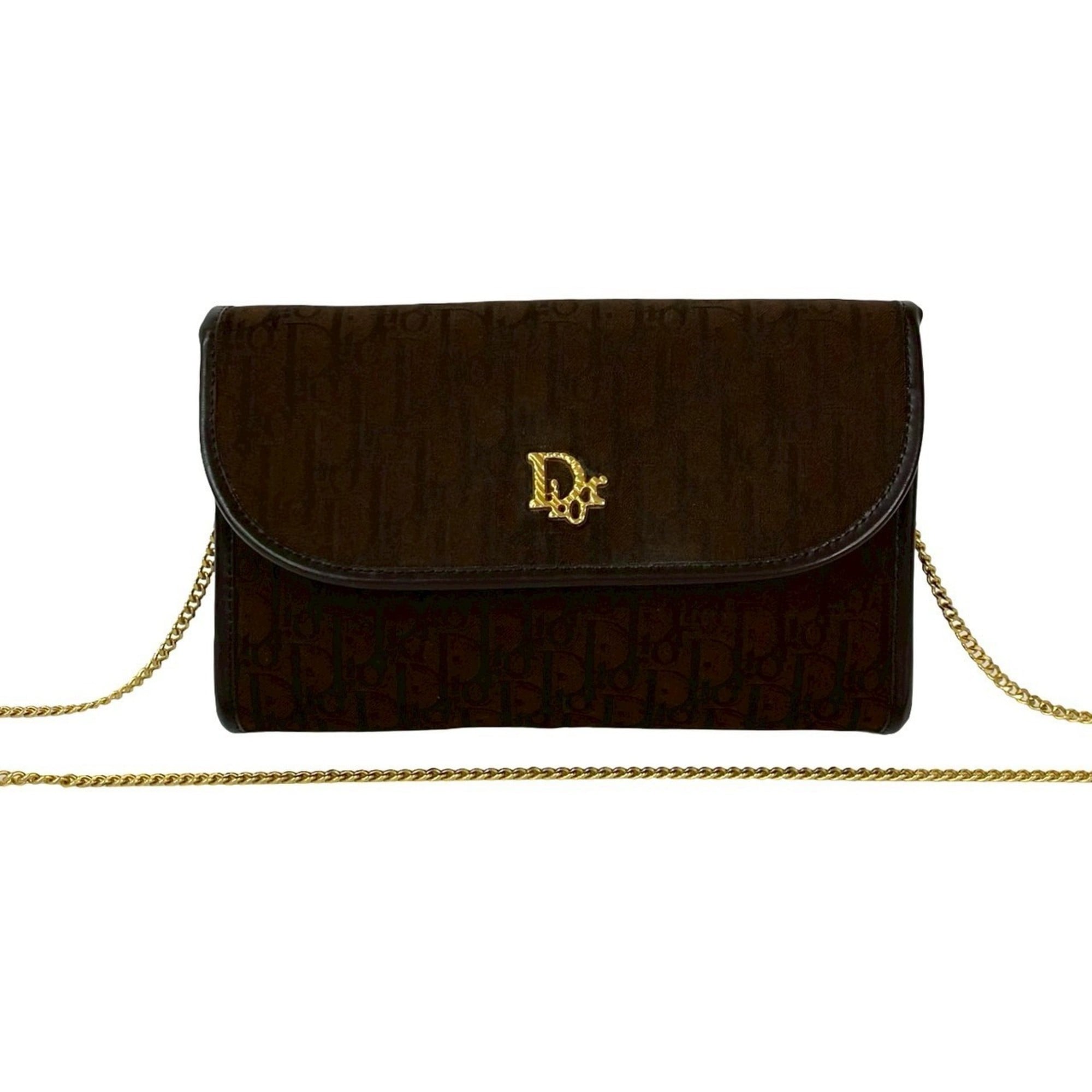 Christian Dior Brown Canvas Leather Pochette Shoulder Bag (Pre-Owned)