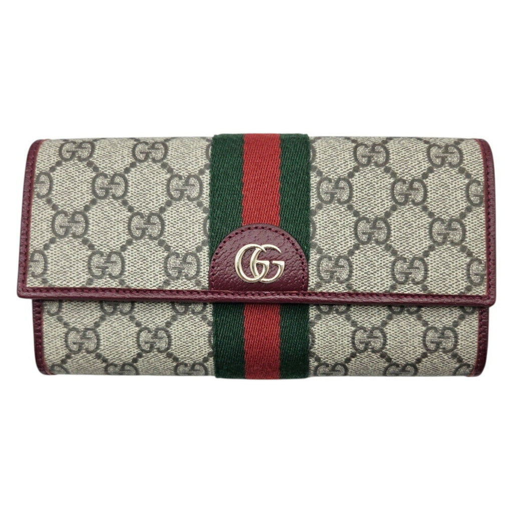 Gucci Beige Green Red Color Gg Supreme Leather Long Wallet (Bi-Fold) (Pre-Owned)