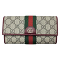 Gucci Beige Green Red Color Gg Supreme Leather Long Wallet (Bi-Fold) (Pre-Owned)