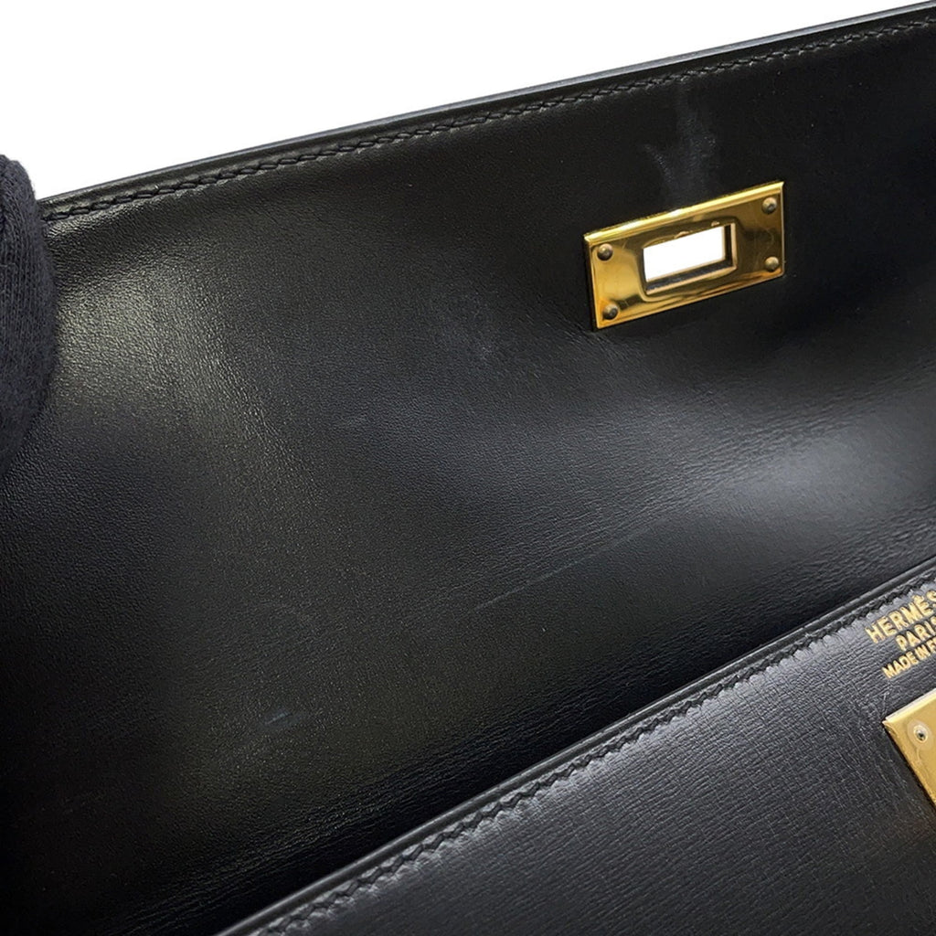 Hermes Kelly Black Box Calf Leather Handbag (Pre-Owned)