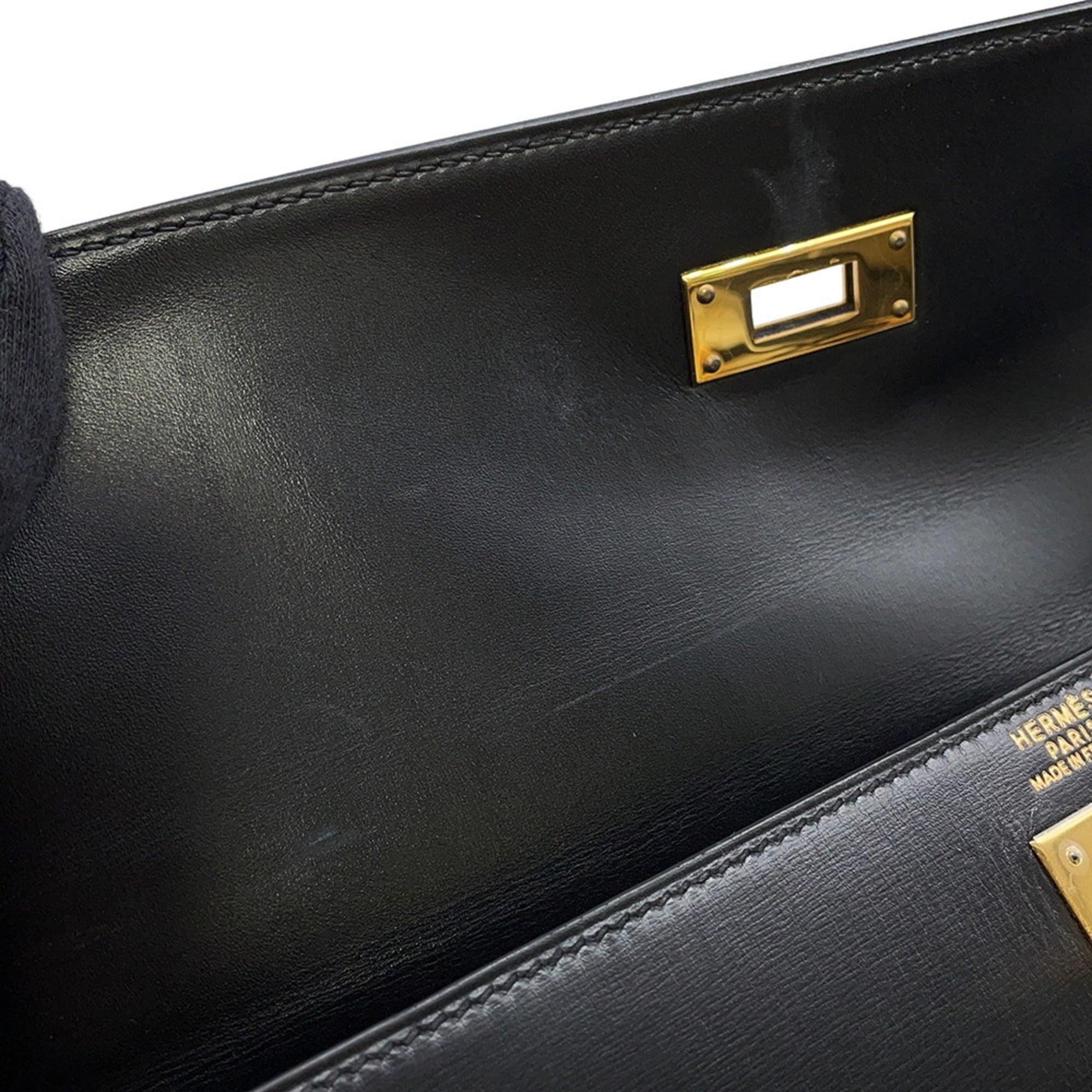 Hermes Kelly Black Box Calf Leather Handbag (Pre-Owned)