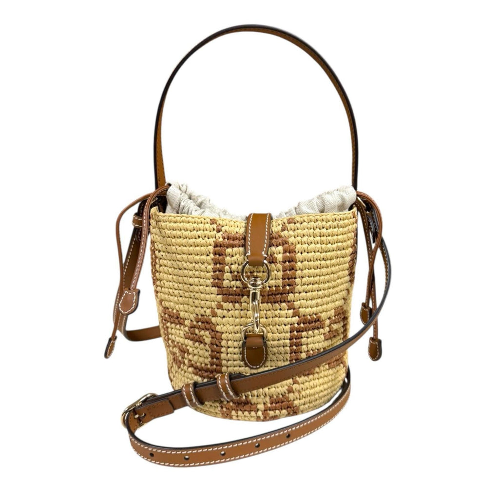 Gucci Beige Brown Fabric Raffia Shoulder Bag (Pre-Owned)
