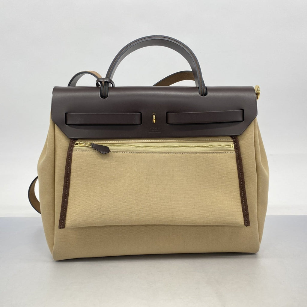 Hermes Beige Toile Officier Handbag (Pre-Owned)