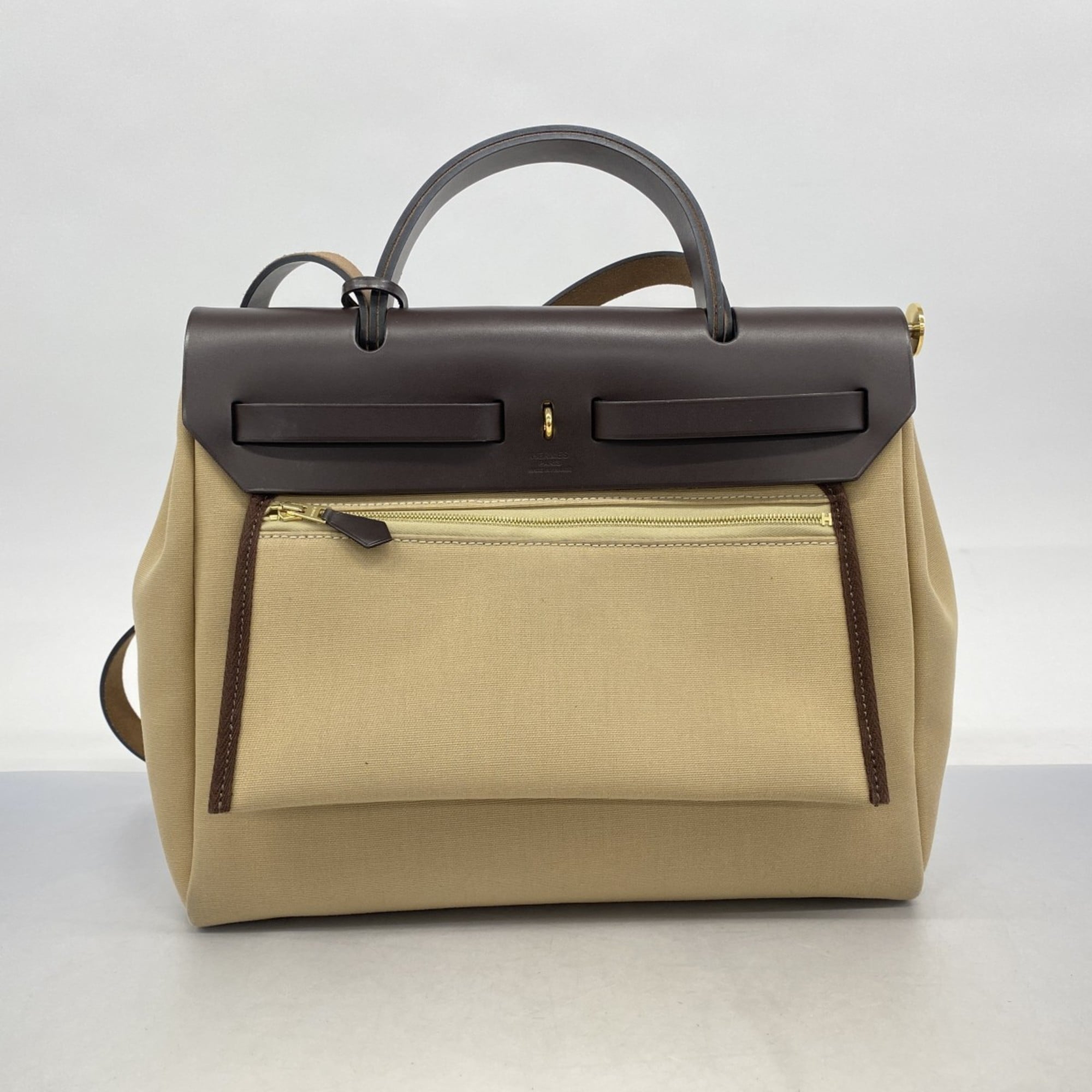 Hermes Beige Toile Officier Handbag (Pre-Owned)