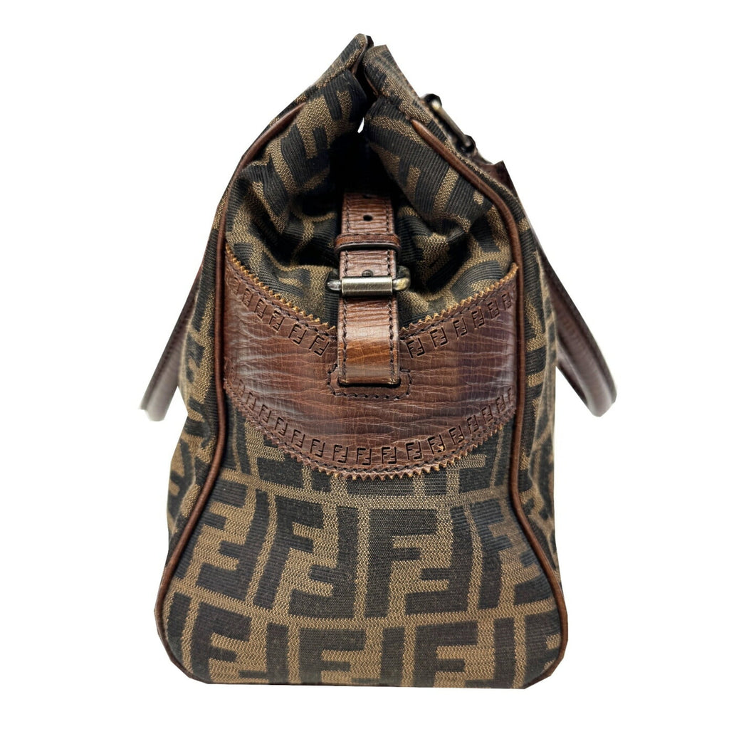 Fendi Brown Canvas Leather Shoulder Bag Tote Bag (Pre-Owned)