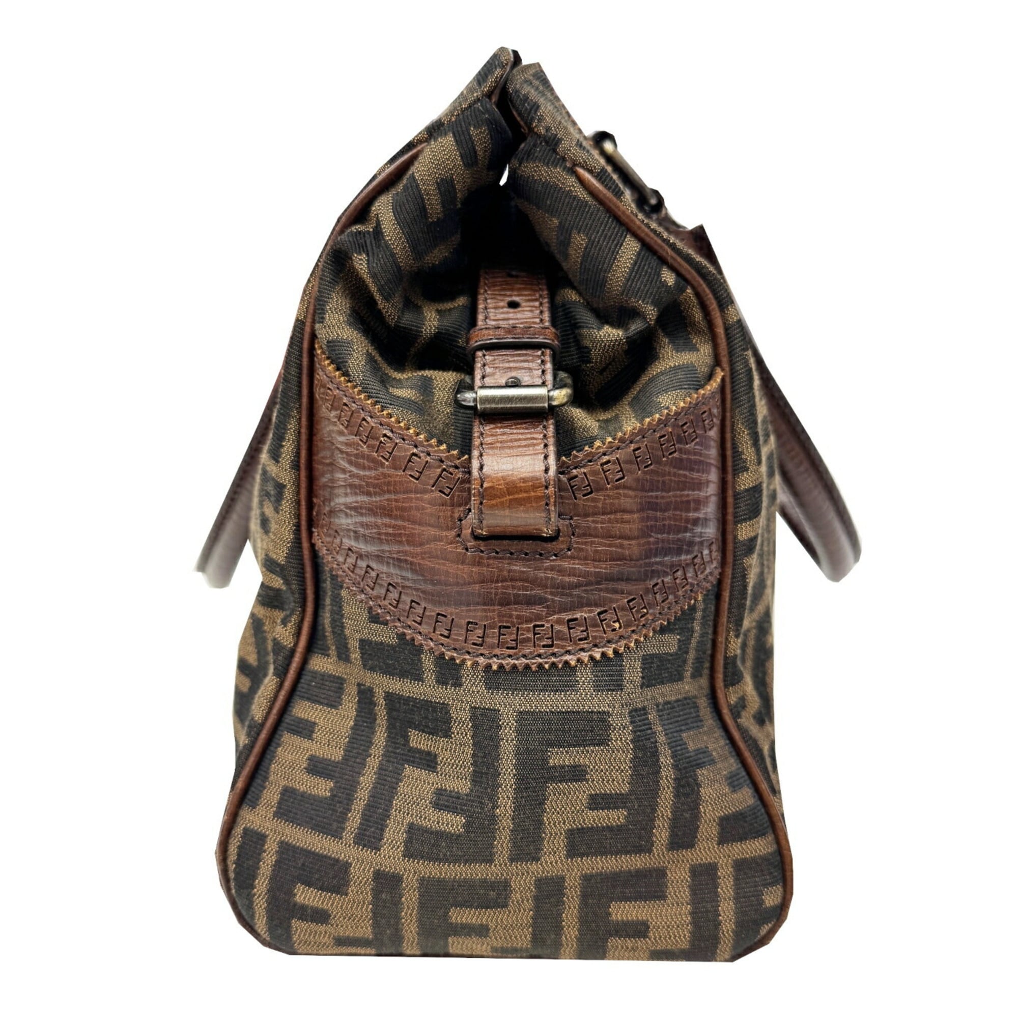 Fendi Brown Canvas Leather Shoulder Bag Tote Bag (Pre-Owned)