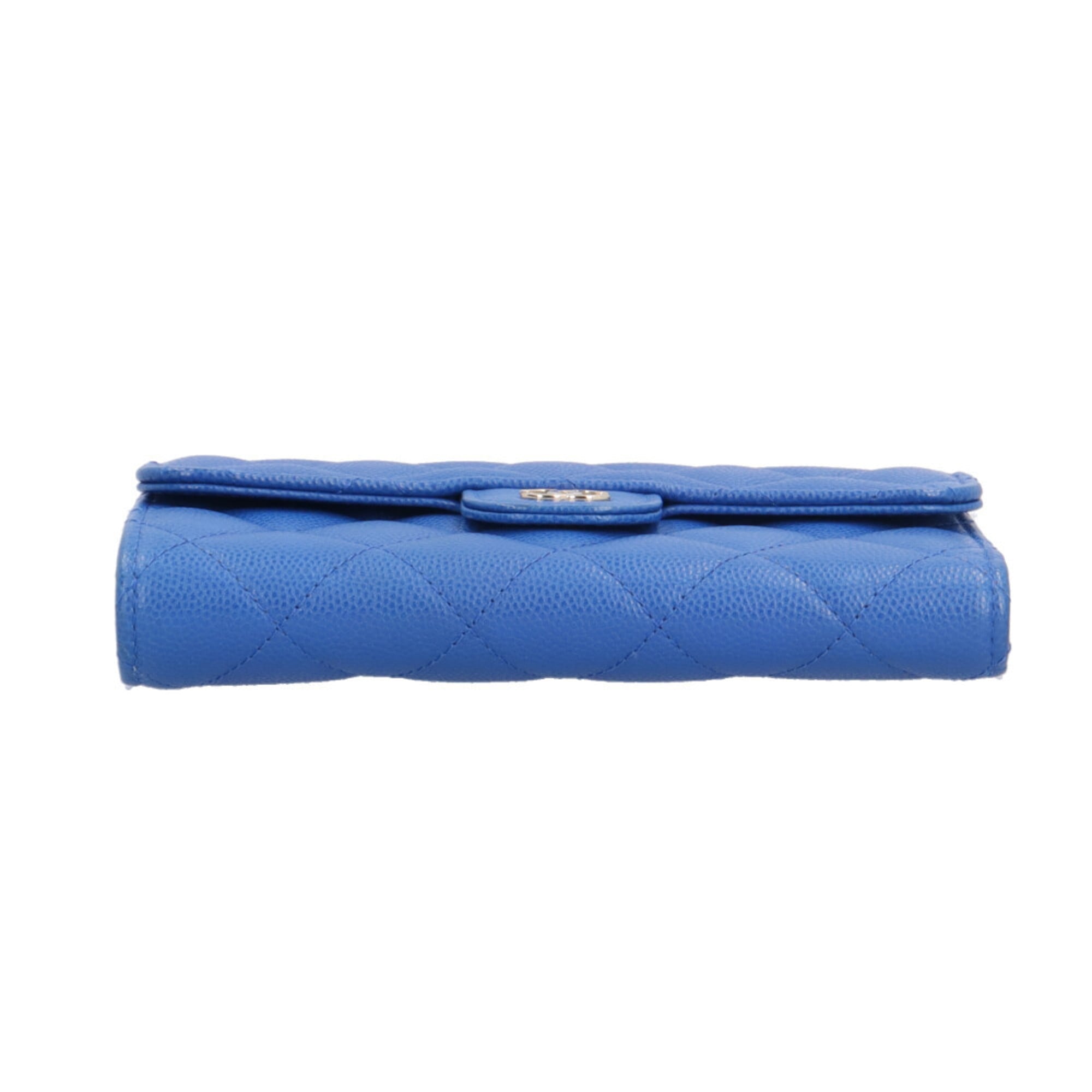 Chanel Matelasse Blue Grained Calfskin Wallet (Tri-Fold) (Pre-Owned)