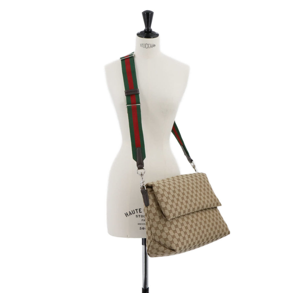Gucci Beige Brown Gg Canvas Leather Shoulder Bag (Pre-Owned)