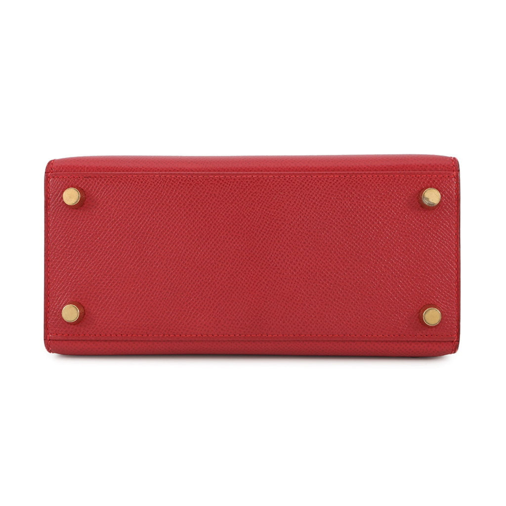 Hermes Kelly Rouge Vif Courchevel Leather Handbag (Pre-Owned)
