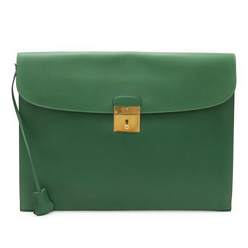 Hermes Green Courchevel Leather Clutch Bag (Pre-Owned)
