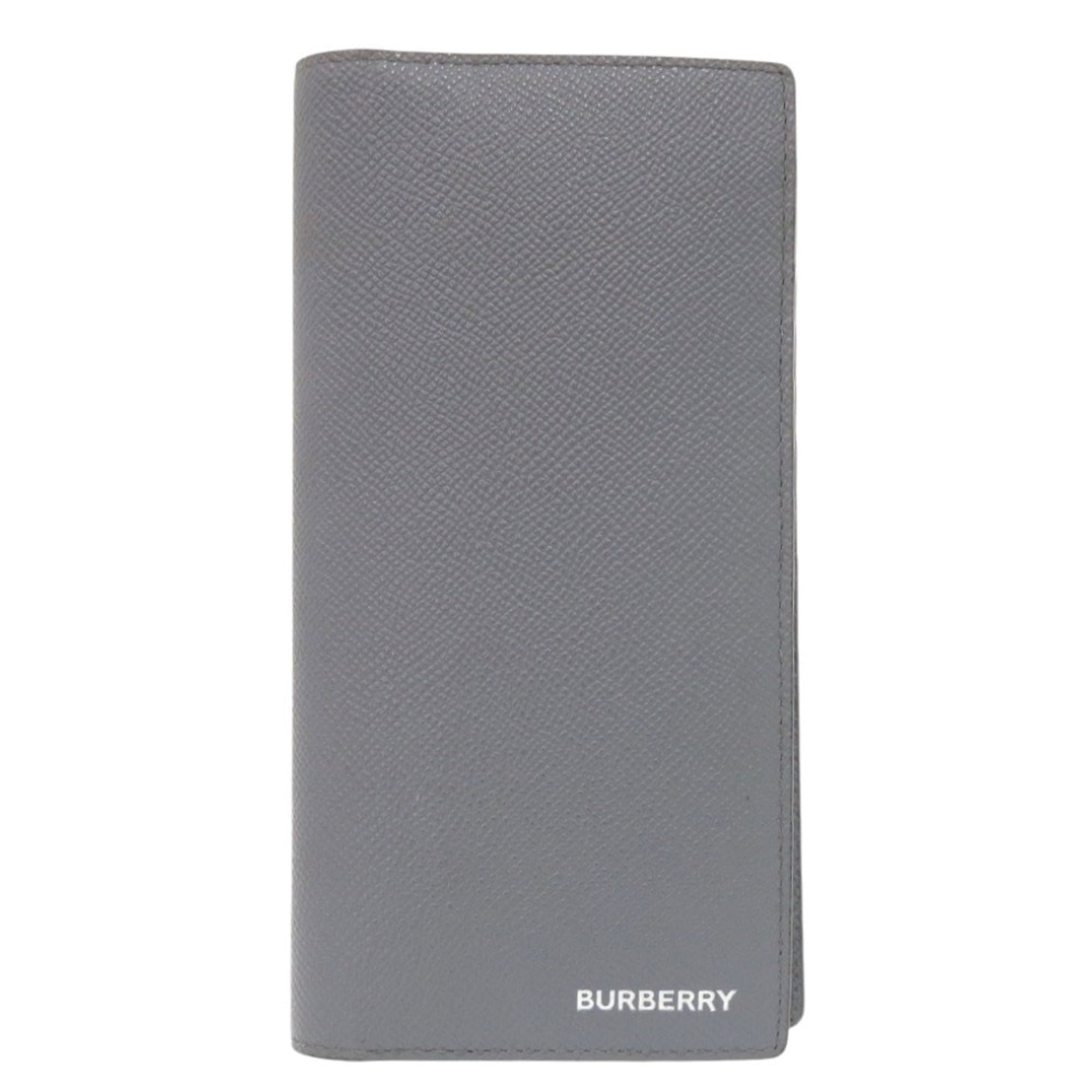 Burberry Gray Leather Long Wallet (Bi-Fold) (Pre-Owned)