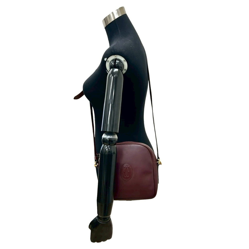 Cartier Wine Red Leather Pochette Shoulder Bag (Pre-Owned)